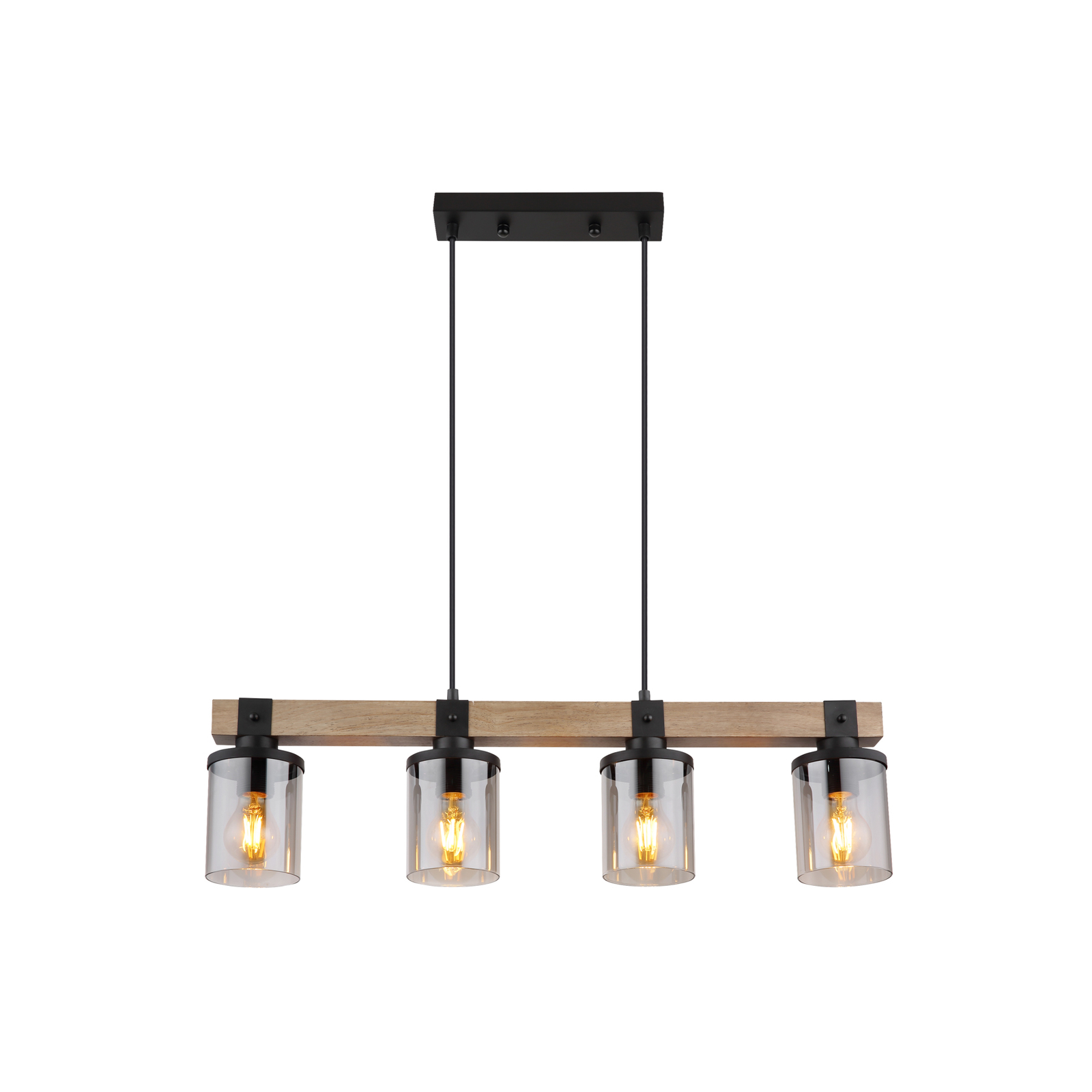 Lila pendant light with a wooden beam, 4-bulb