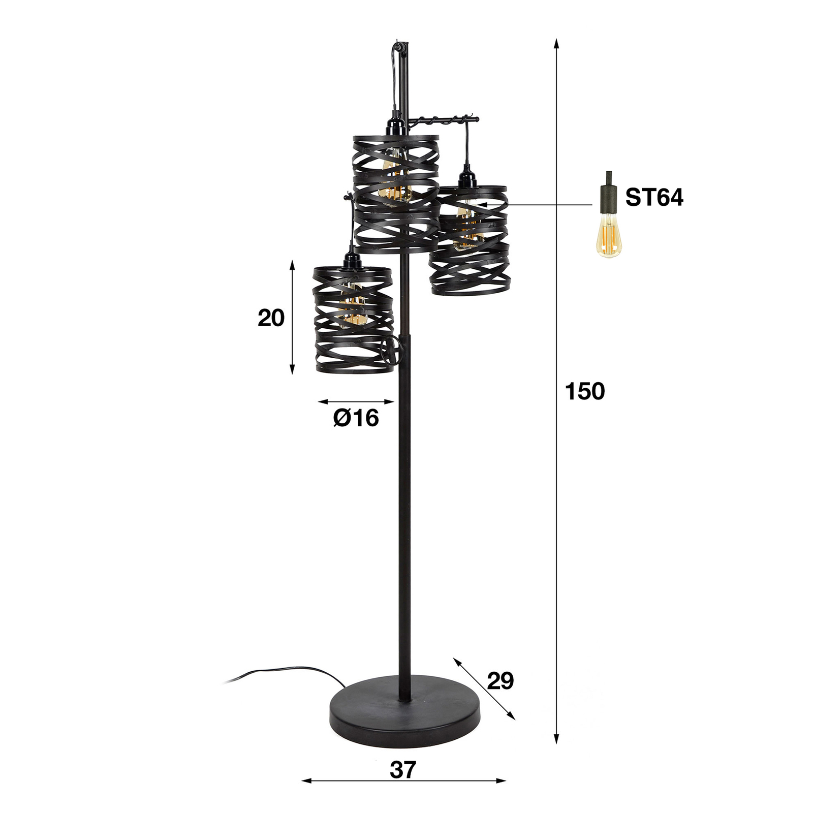 Stojací lampa Spindlight, třílamelová, výška 150 cm