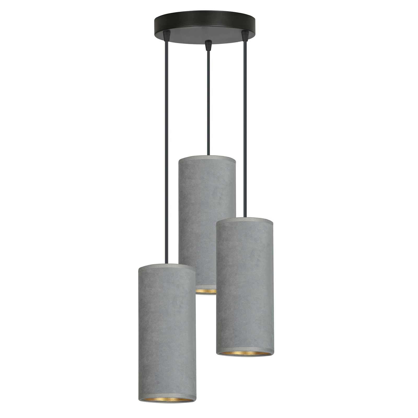 Hanglamp Joni, textiel, 3-lamps rond, grijs-goud