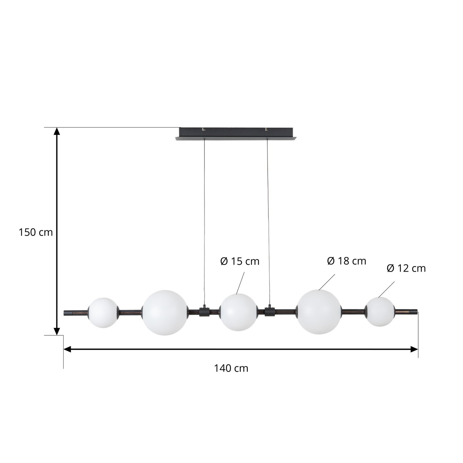 Tanira LED hanglamp, 140 cm, zwart/wit, dimbaar - Lucande