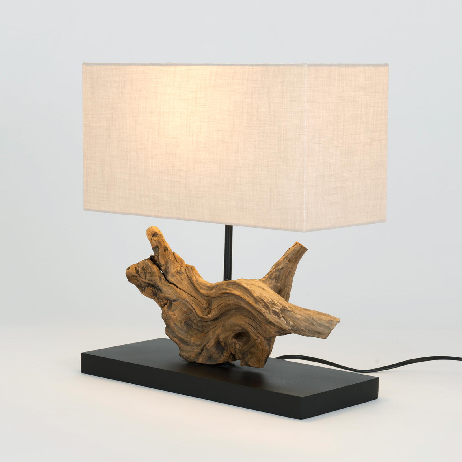 Lipari table lamp, wood-coloured/beige, height 41 cm, linen