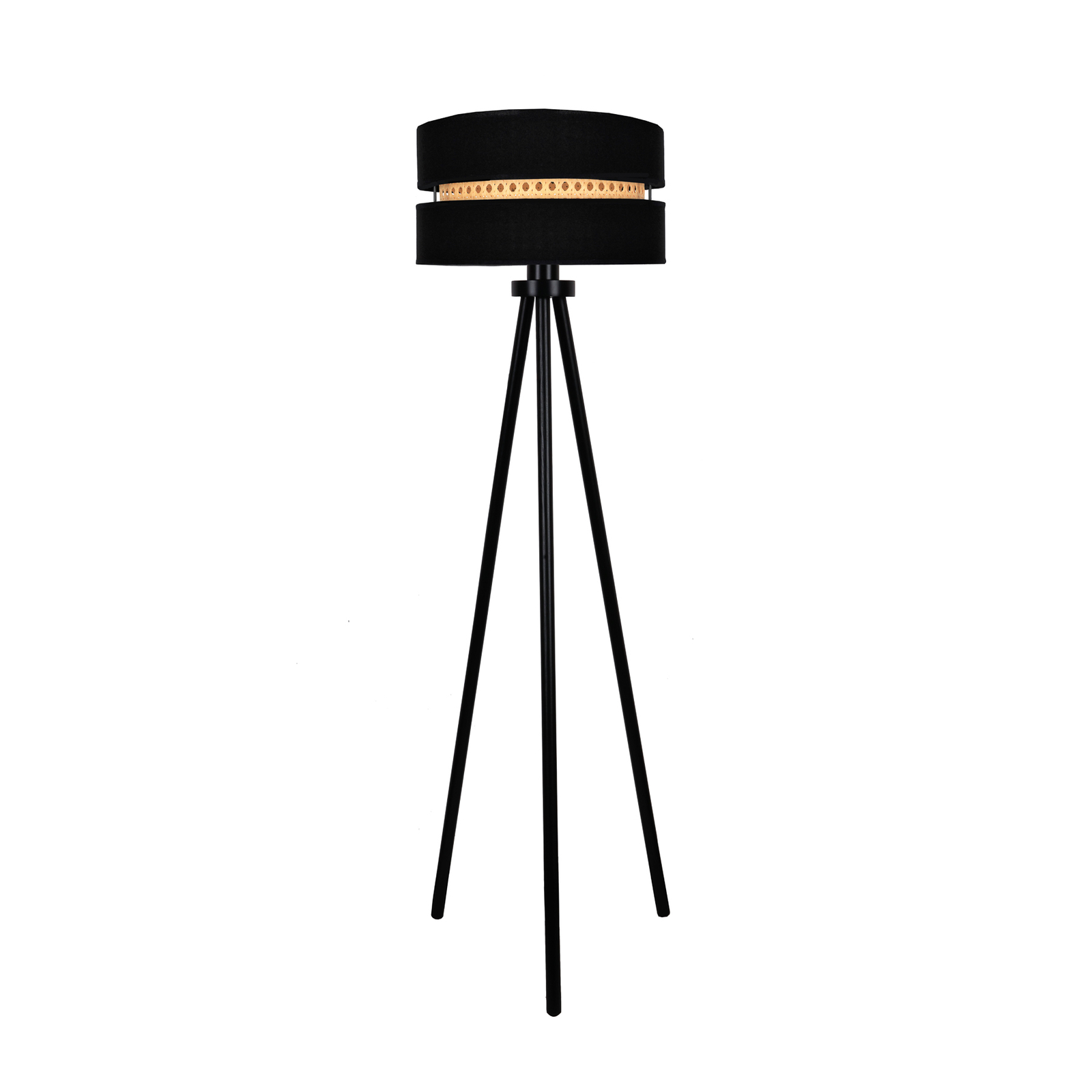 Lampadaire Duo en rotin, trépied, noir