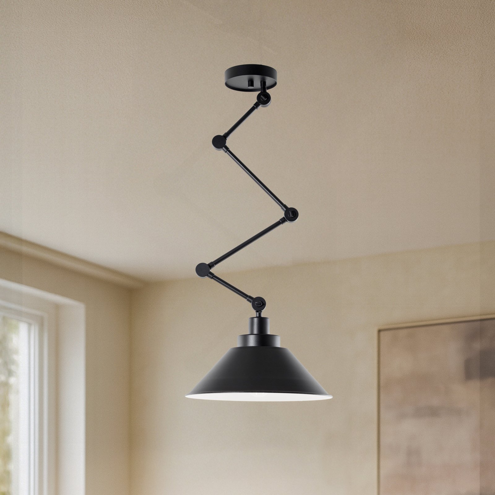 Lámpara colgante Pantograph con suspensión articulada, negro