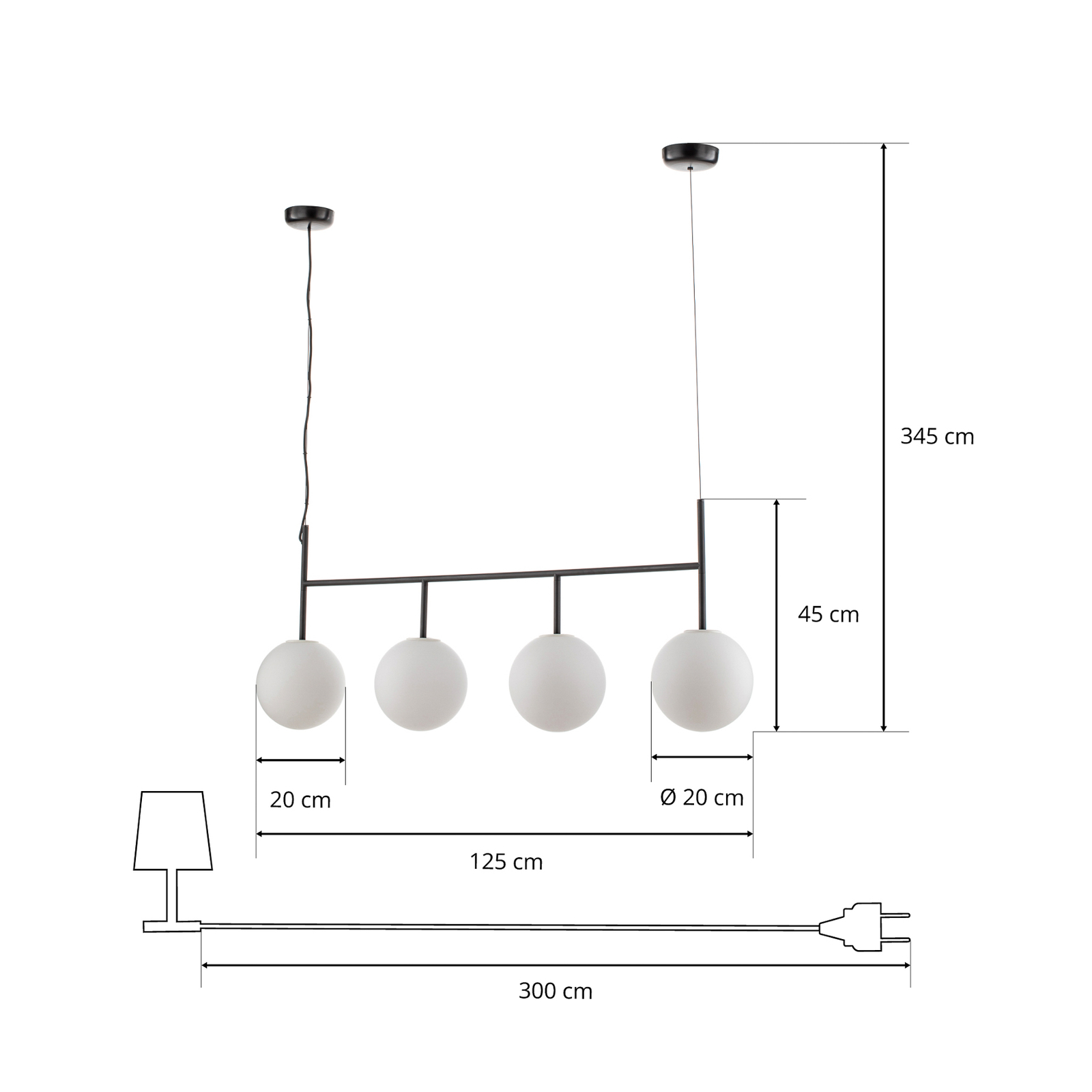 Audo TR Bulb suspension LED x4 noire/opale mat