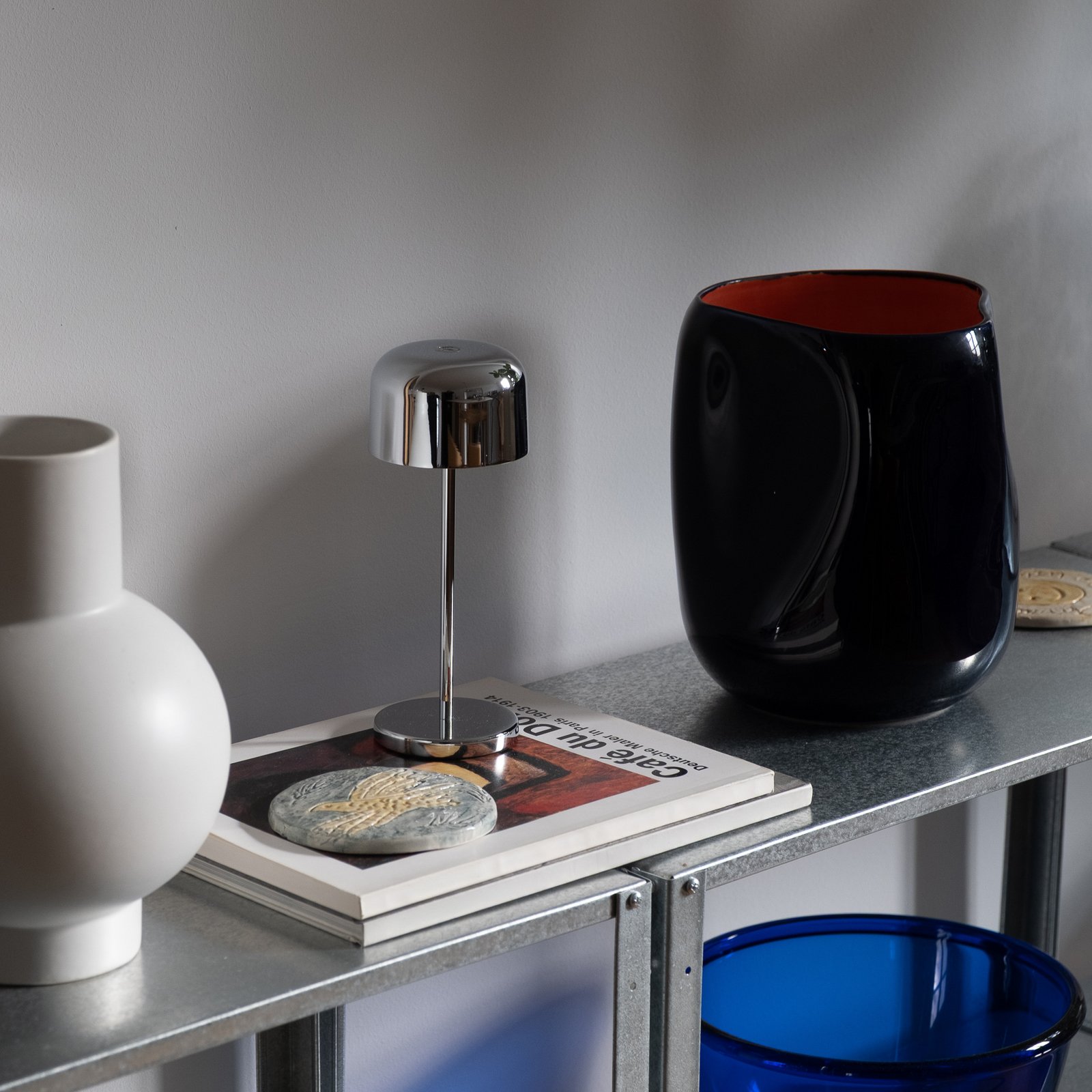 Quill LED rechargeable table lamp, CCT, chrome, dimmable - Lucande