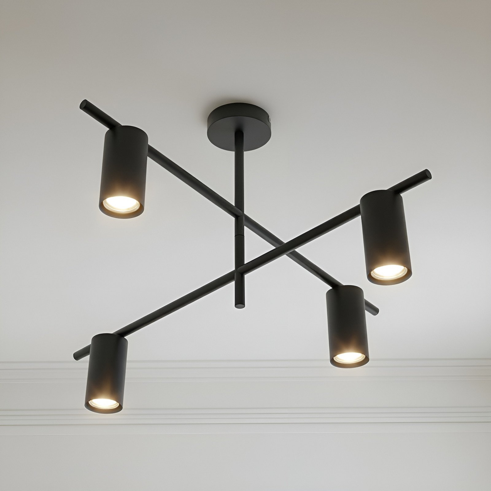 Lindby plafonieră Marilou negru nisip 4 becuri Ø 70cm - Camera de zi / sufragerie - Modern - Metal