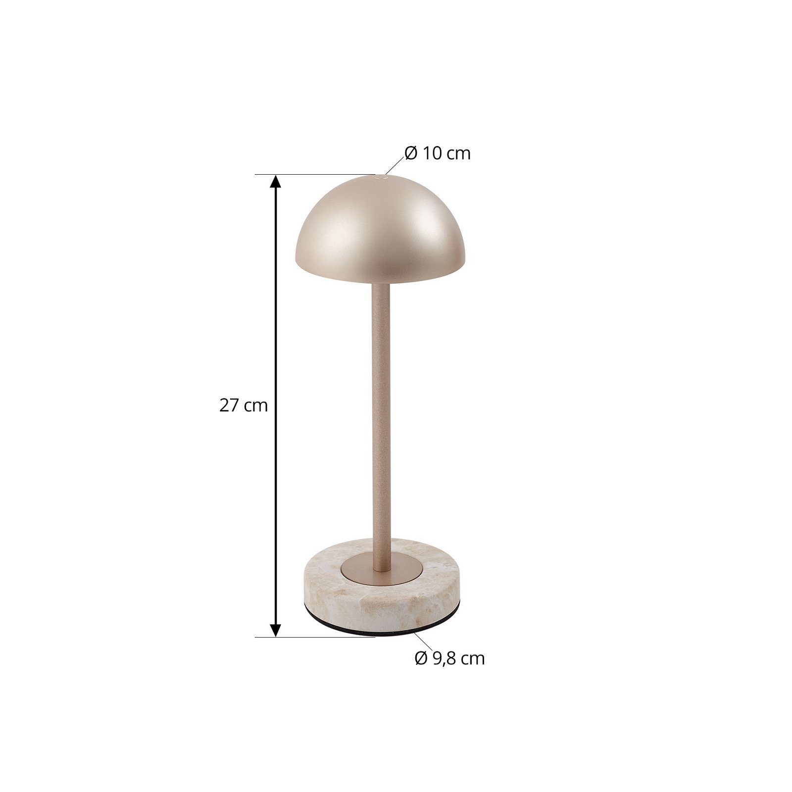 Pippin LED rechargeable table lamp, IP44, gold/travertine - Lindby