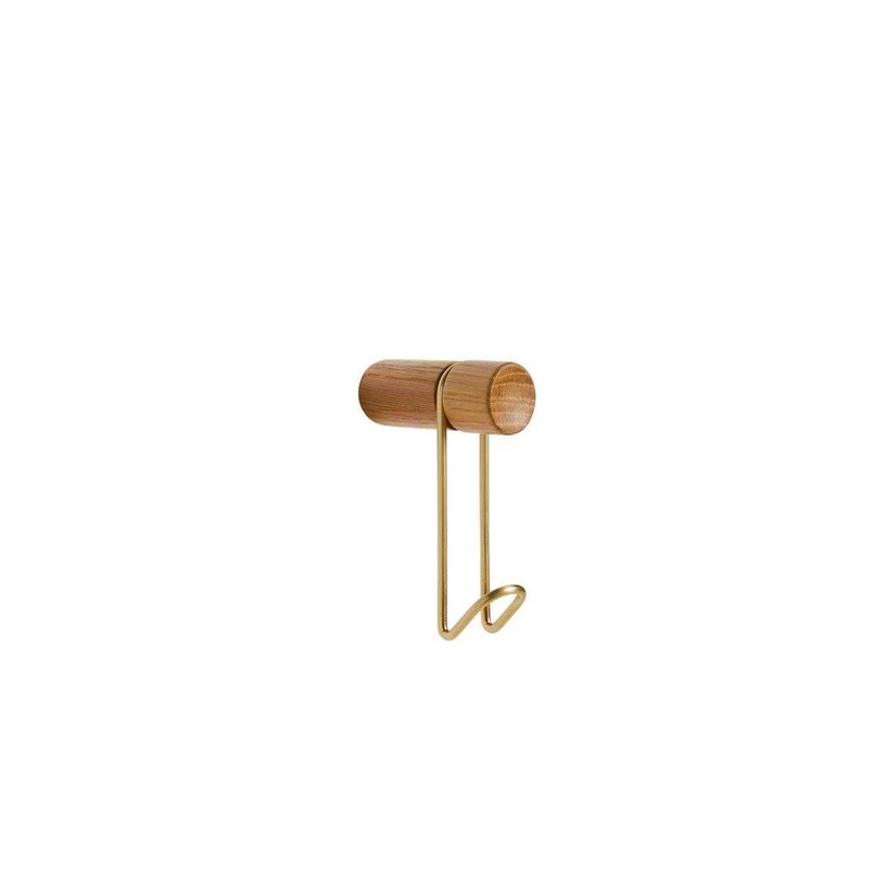 Produktfoto för Woud - Around Wall Hanger - Krokar - Oak/Satin Brass - Small - L11,5 x W3 x H8 cm