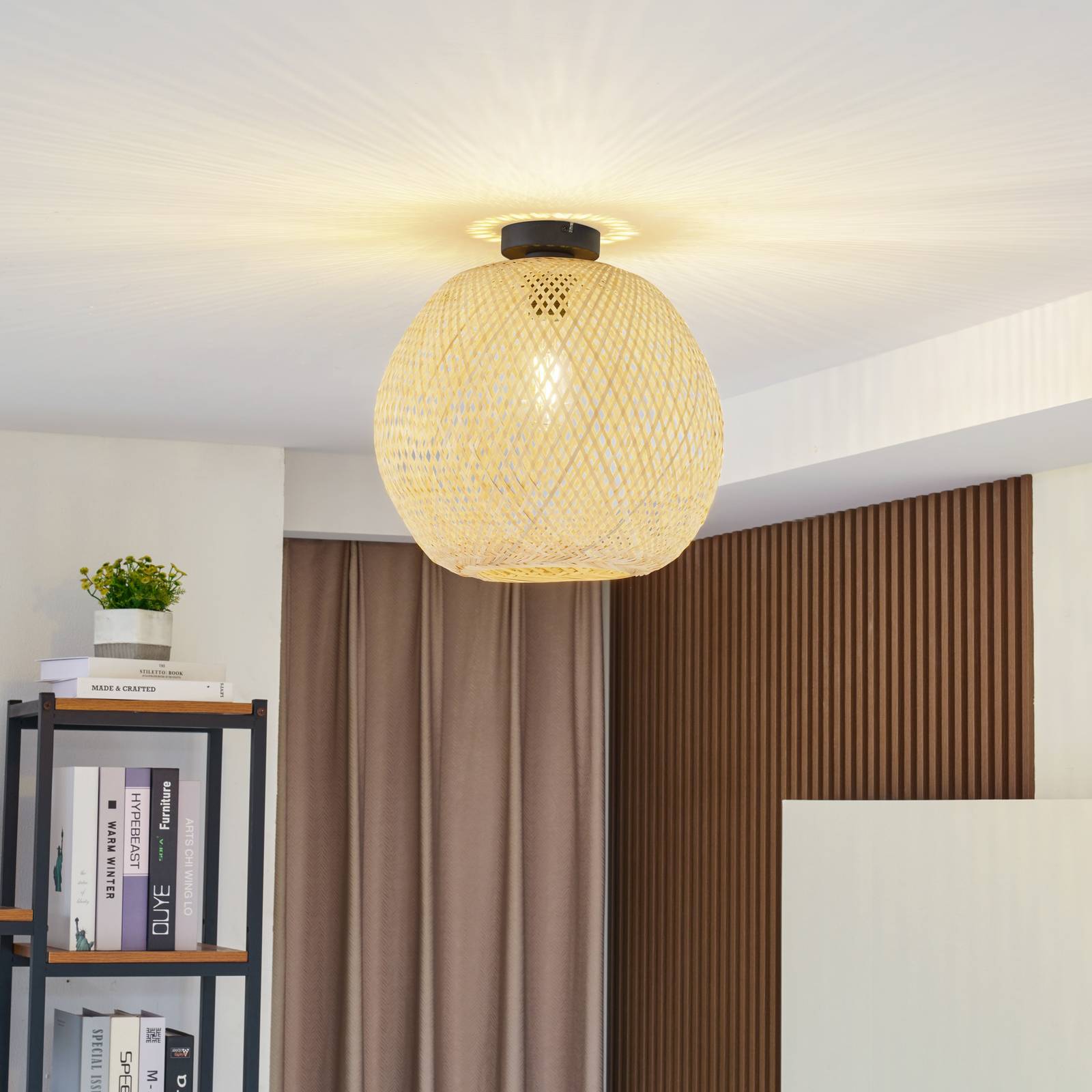 Lampa sufitowa Lindby Dabila bambus Ø 35 cm E27