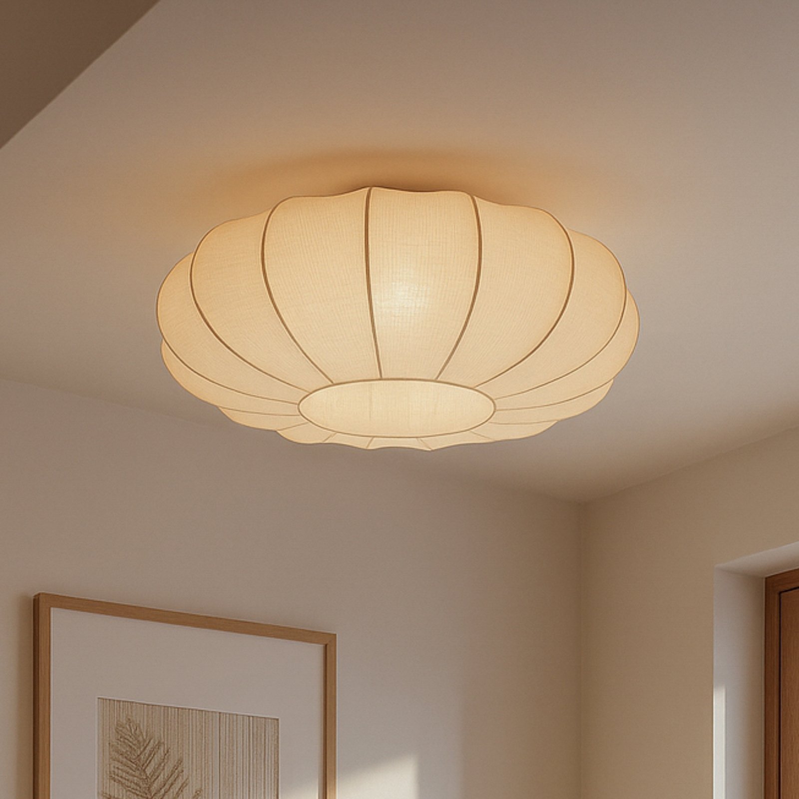 Helin loftlampe, beige, Ø 60 cm, tekstil, 3 x E27 - Lindby