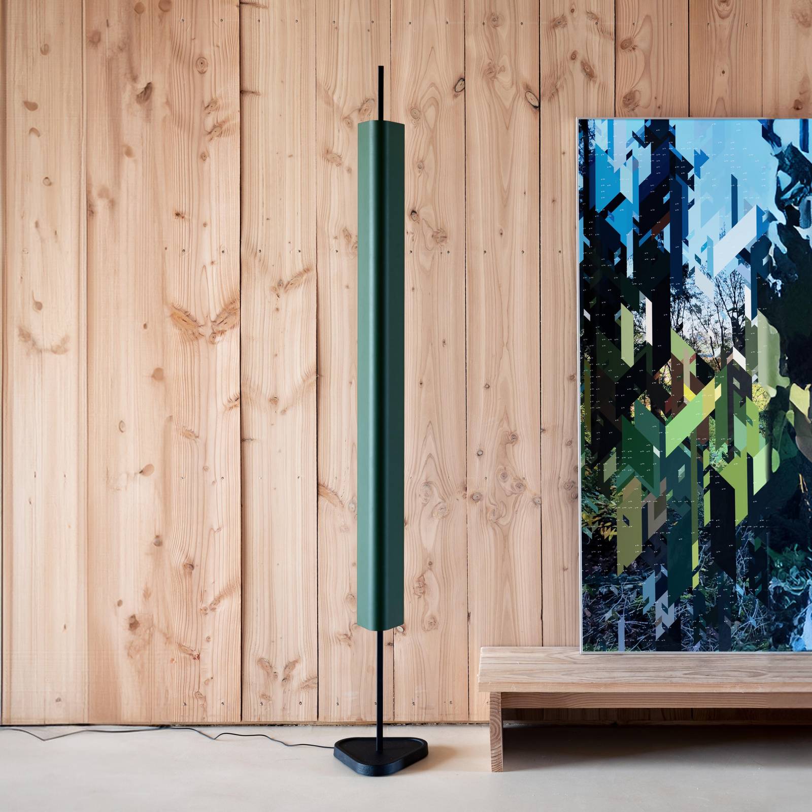 FLOS Lampa stojąca LED Emi, ciemnozielona, ściemniana, wysokość 170 cm