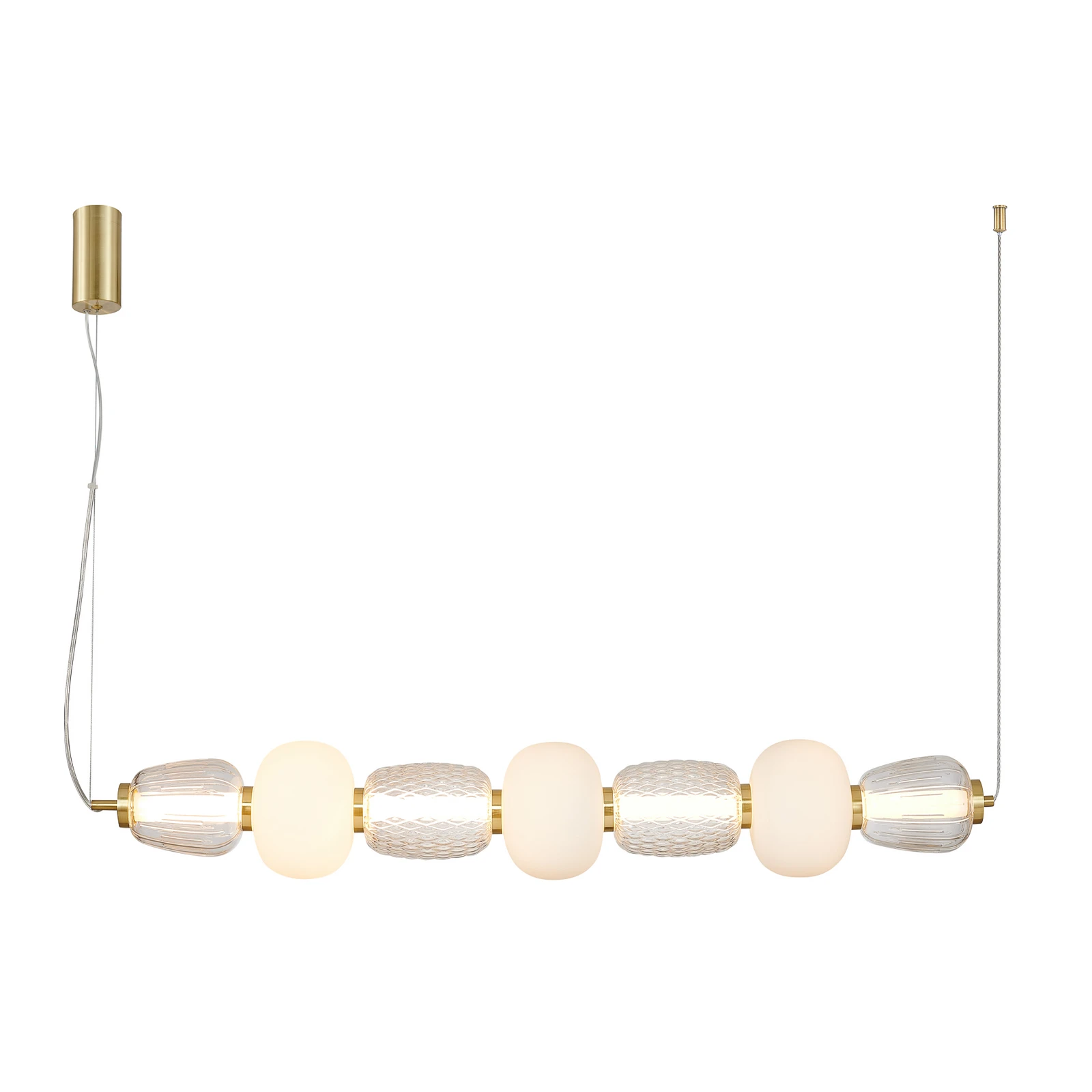 LOOM DESIGN LED piekaramā lampa Pearl 7, dzintara/zelta krāsā, stikls, 110 cm