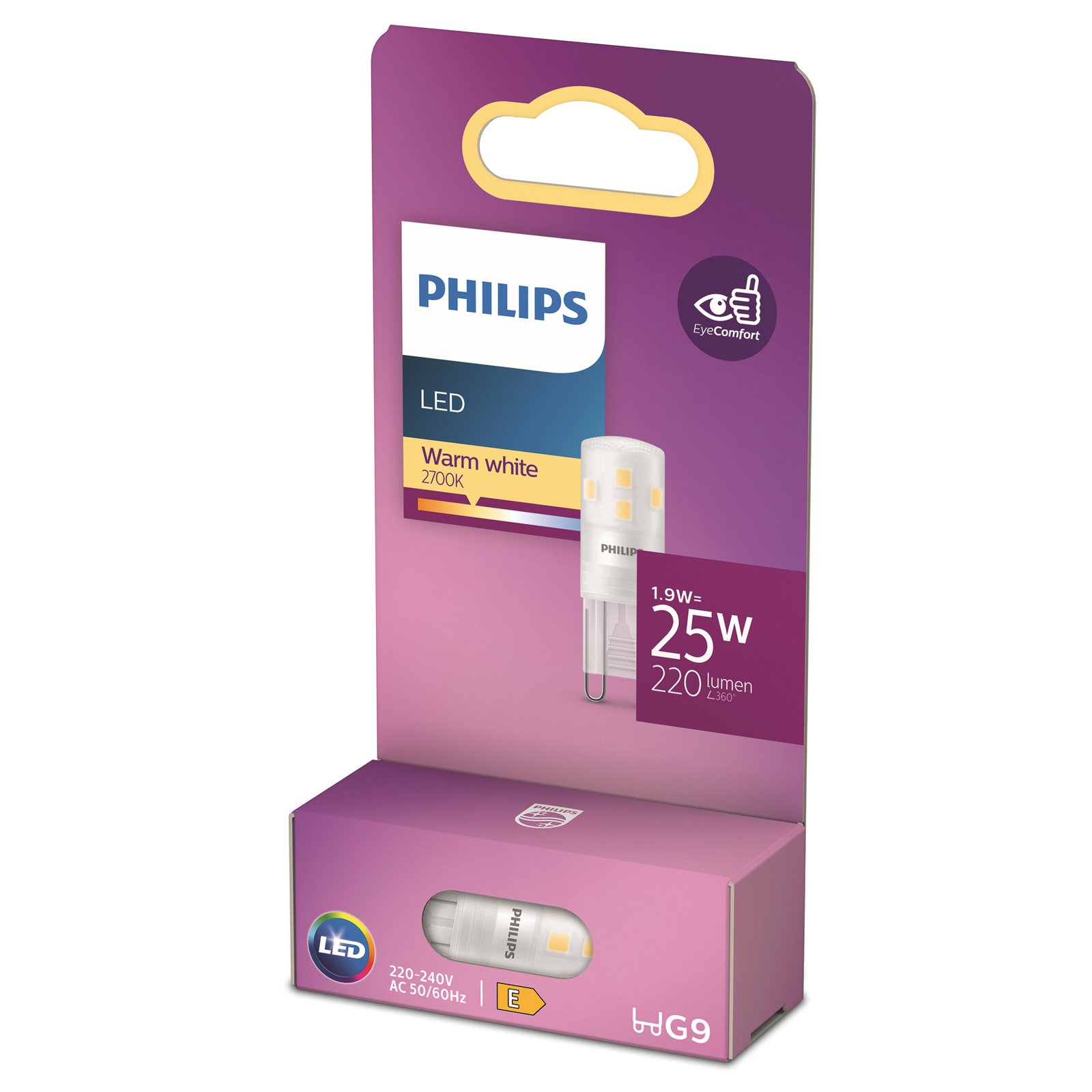 Philips Ampoule à broche LED G9, 1,9 W, 2 700 K, intensité variable