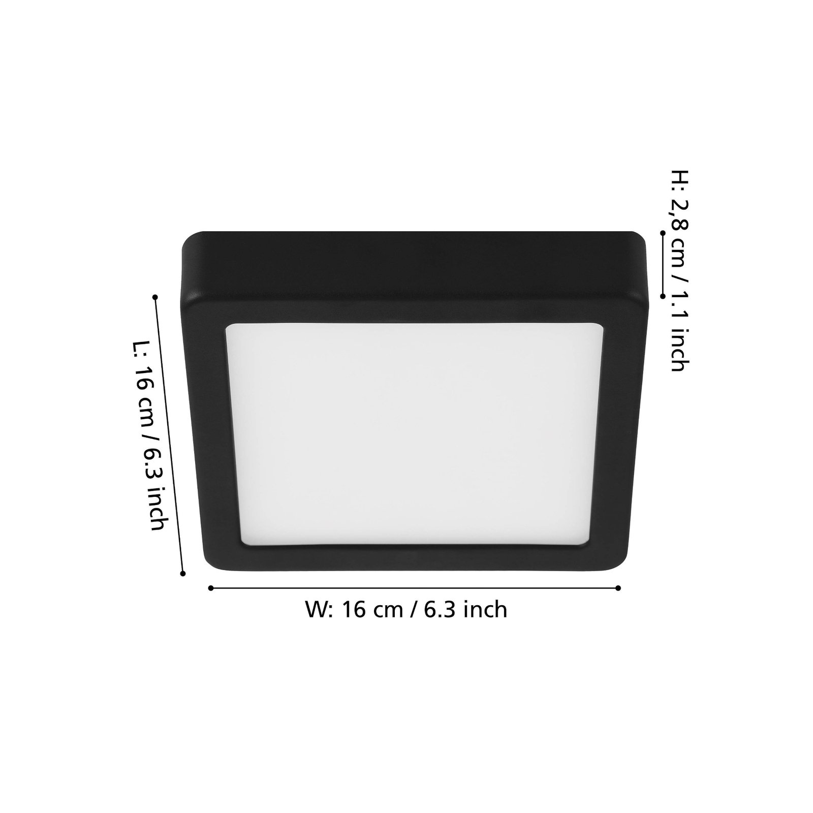 LED opbouwpaneel Fueva 5 IP20 830 zwart 16x16cm