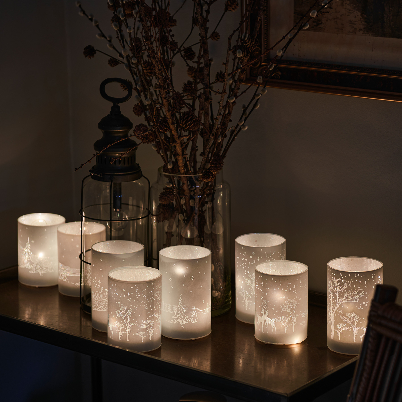 LED dekoratívna sviečka Ava, sada 2 ks, 12 cm, motív jeleňa