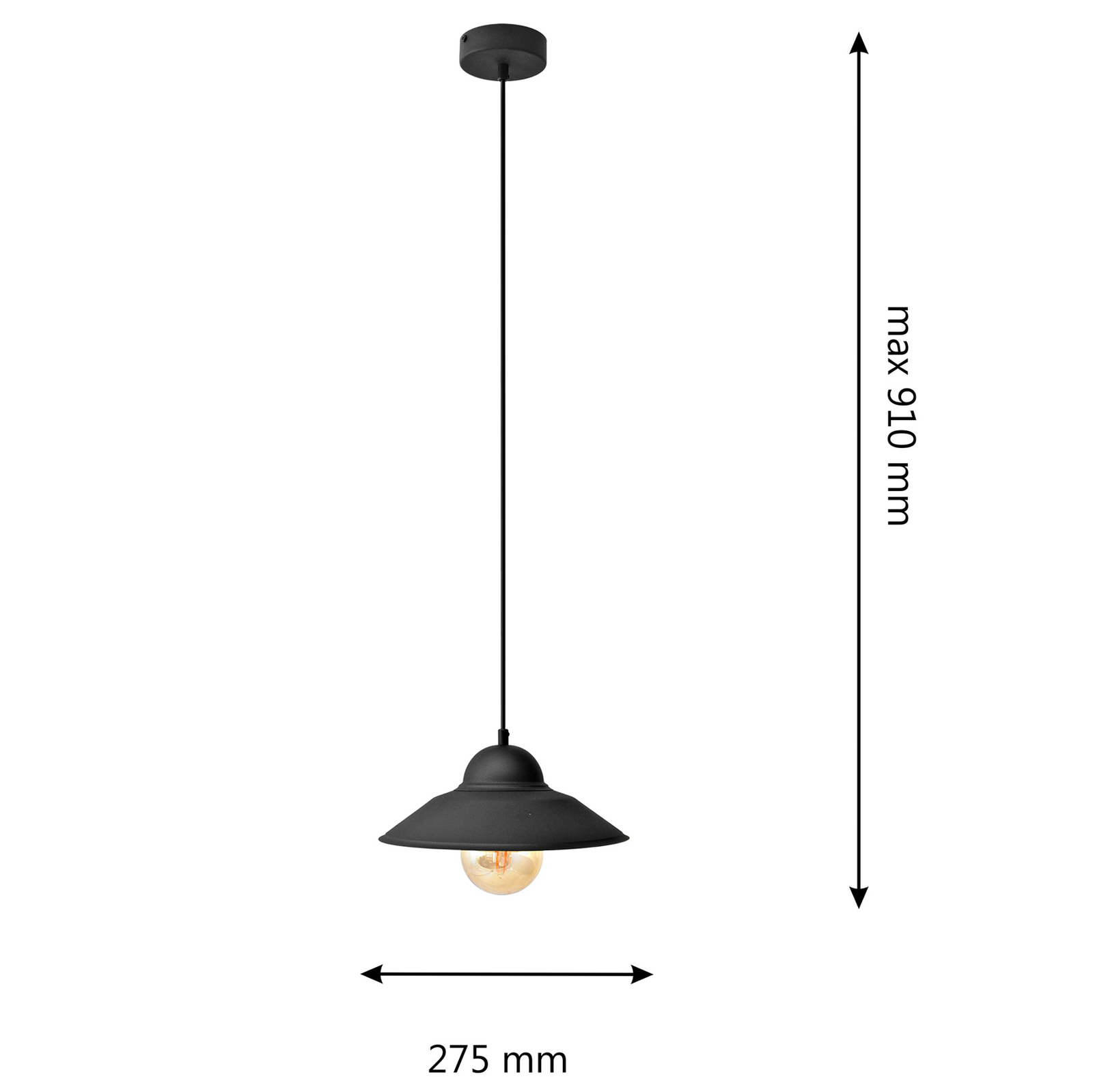 Sorapis pendant light, black, metal, Ø 27.5 cm