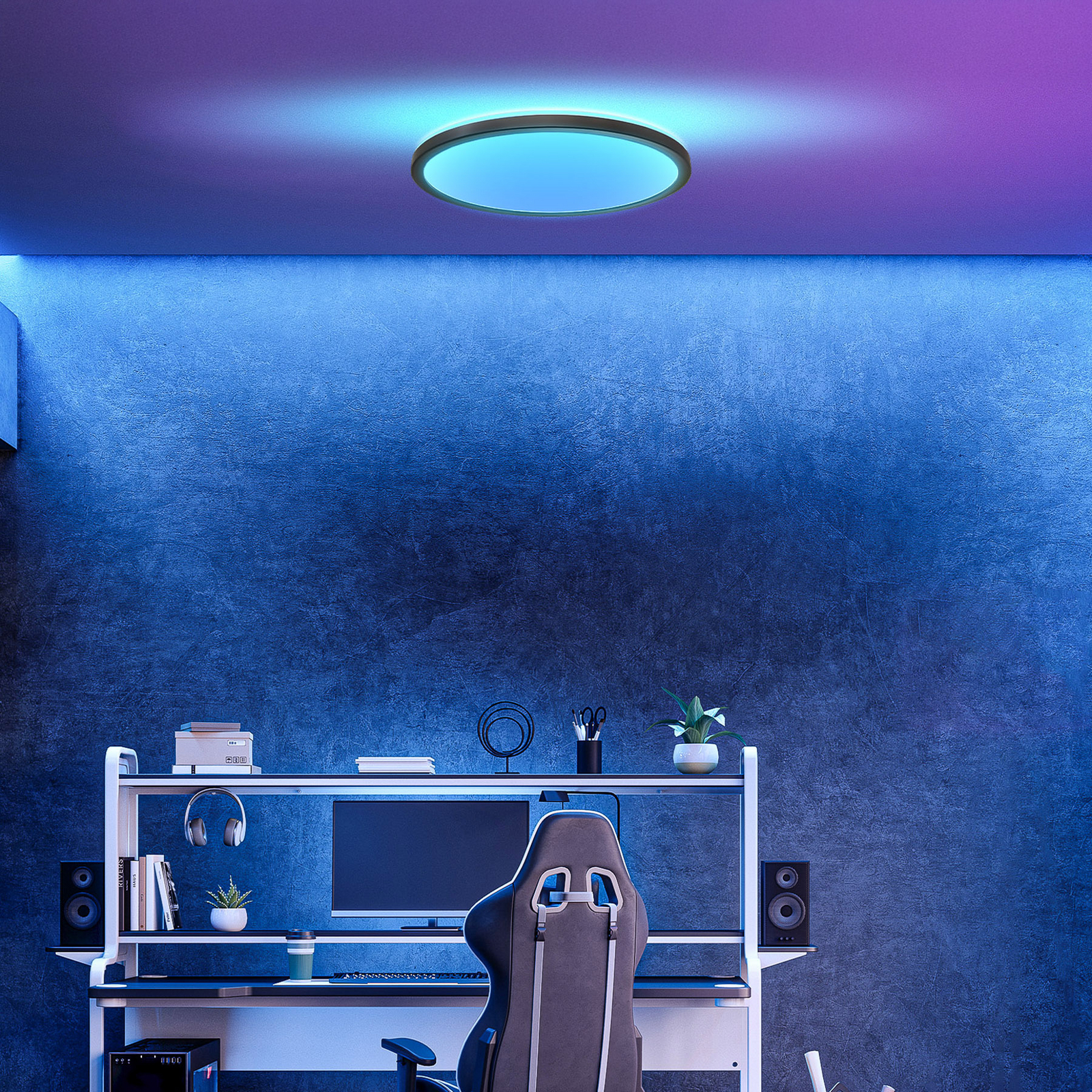 LED paneel Slim met afstandsbediening RGBW, Ø 42 cm, zwart,