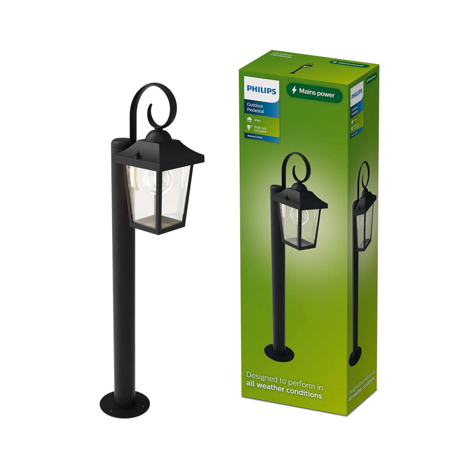Philips tuinpadverlichting Buzzard, zwart, 75 cm, IP44, E27