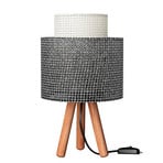 Stalinė lempa "Dona", juodai balta raštuota/medžio spalvos, audinys