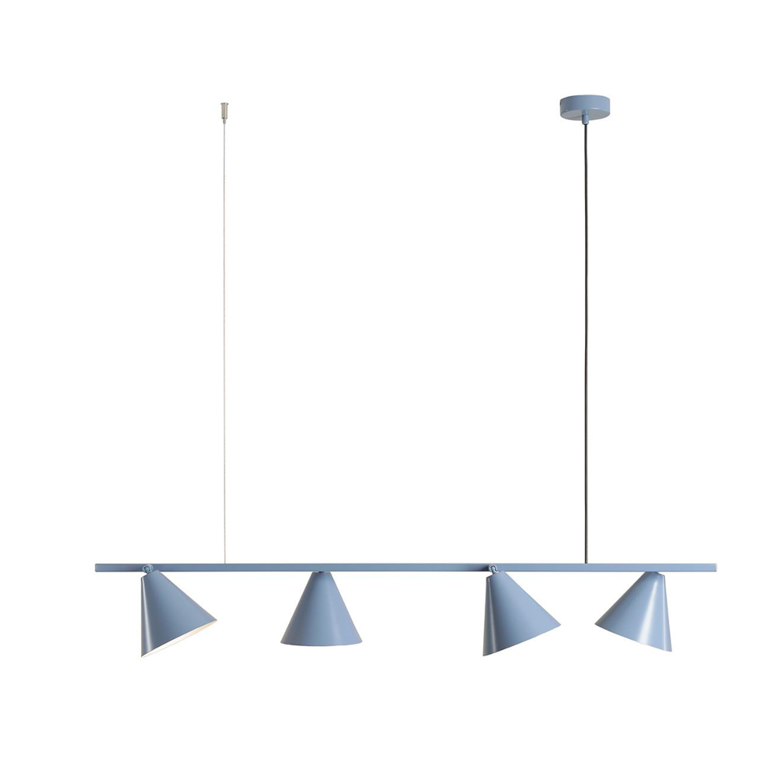 Hängeleuchte Form 4, blau, Metall, 4-flammig, Kegel, E27