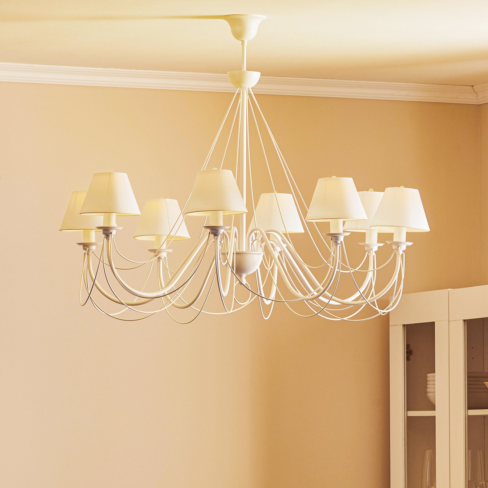 Bona - white chandelier with fabric lampshades