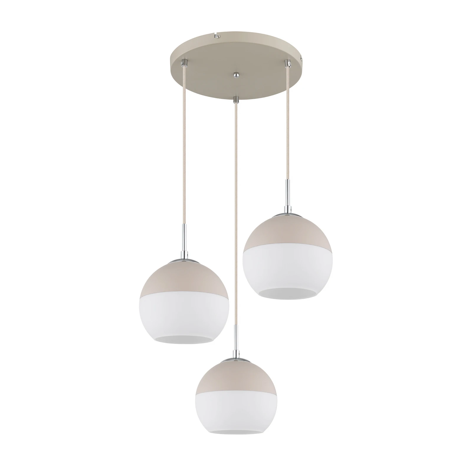Ragusa pendant light, Ø 42 cm, sand/chrome, metal/glass, 3-bulb