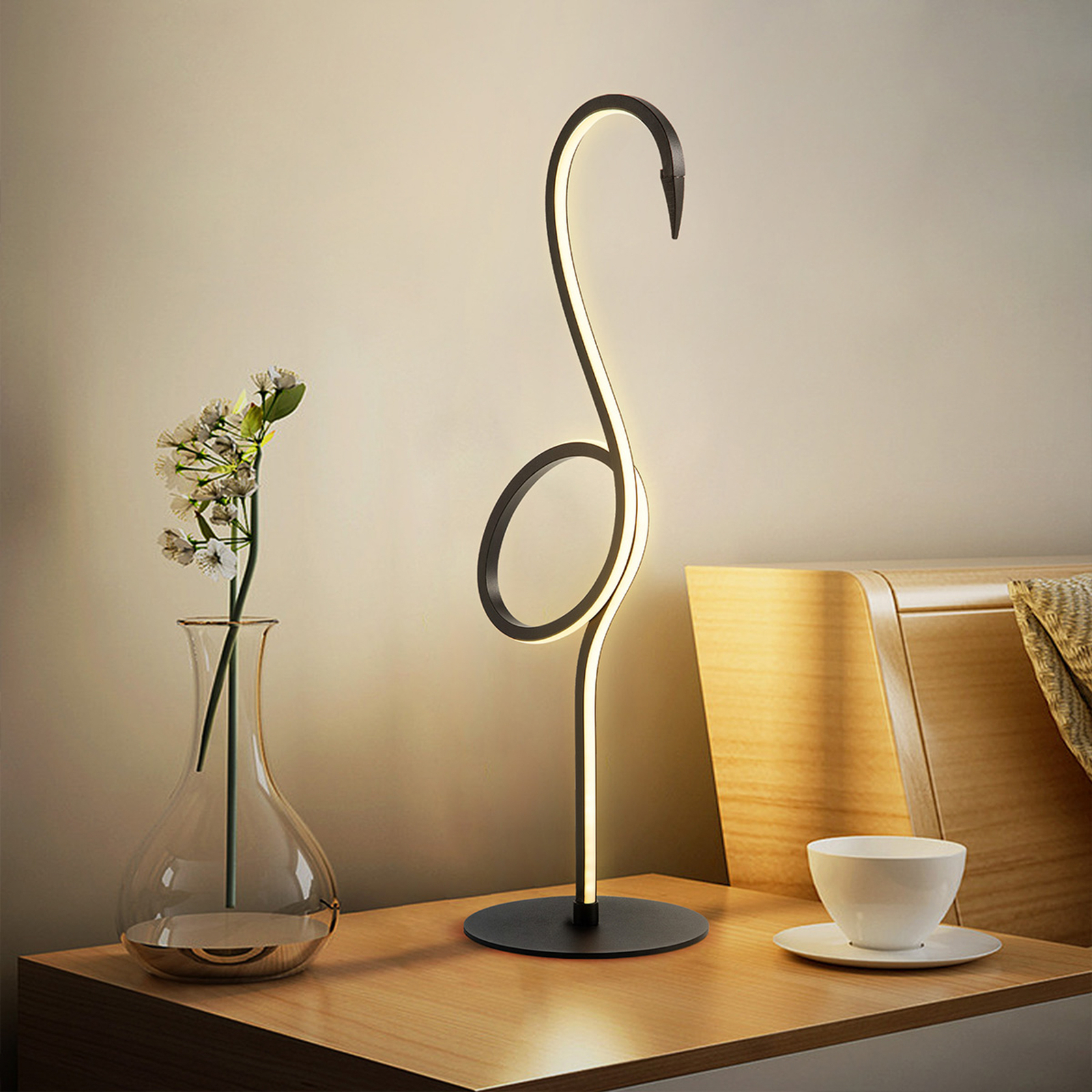 Lámpara de mesa LED Flamingo, negra, metal, 50 cm de altura