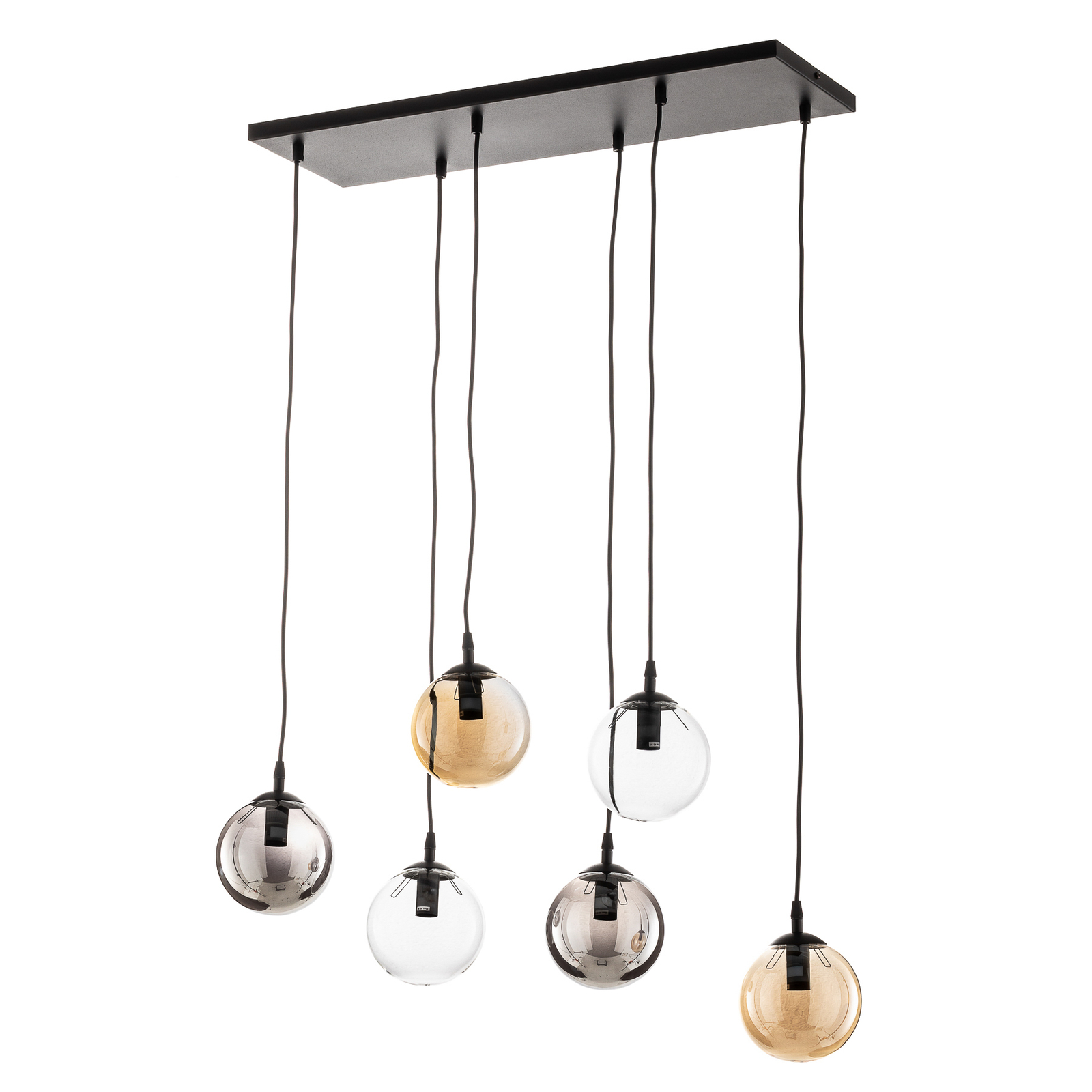 Glassy hanglamp, 6-lamps, grafiet/amber/helder, glas, 75 cm
