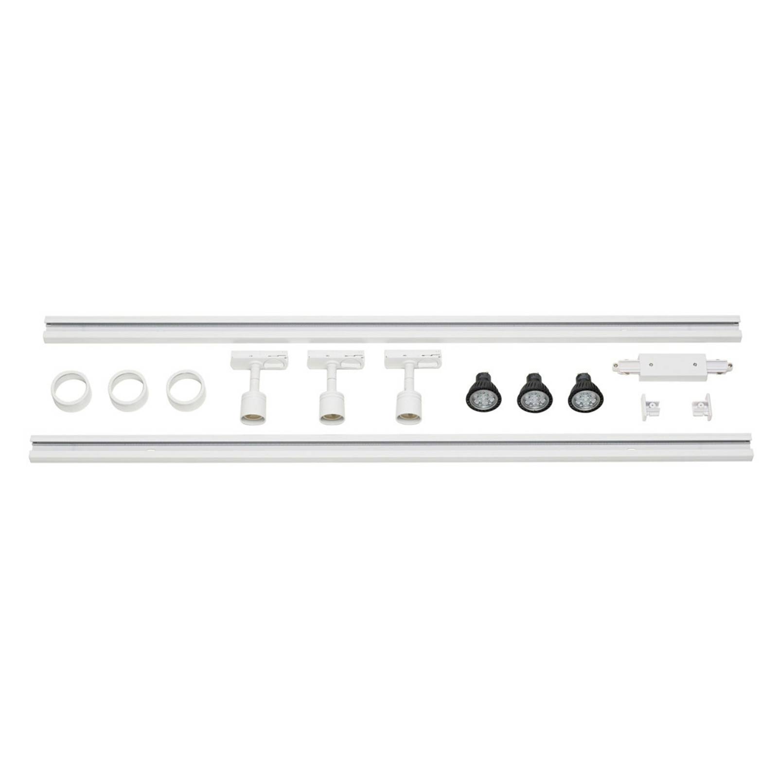 1-Phasen Schienensystem, Aufbauschiene, Starter-Set, 3 Spots, weiß, 2x 1m günstig online kaufen