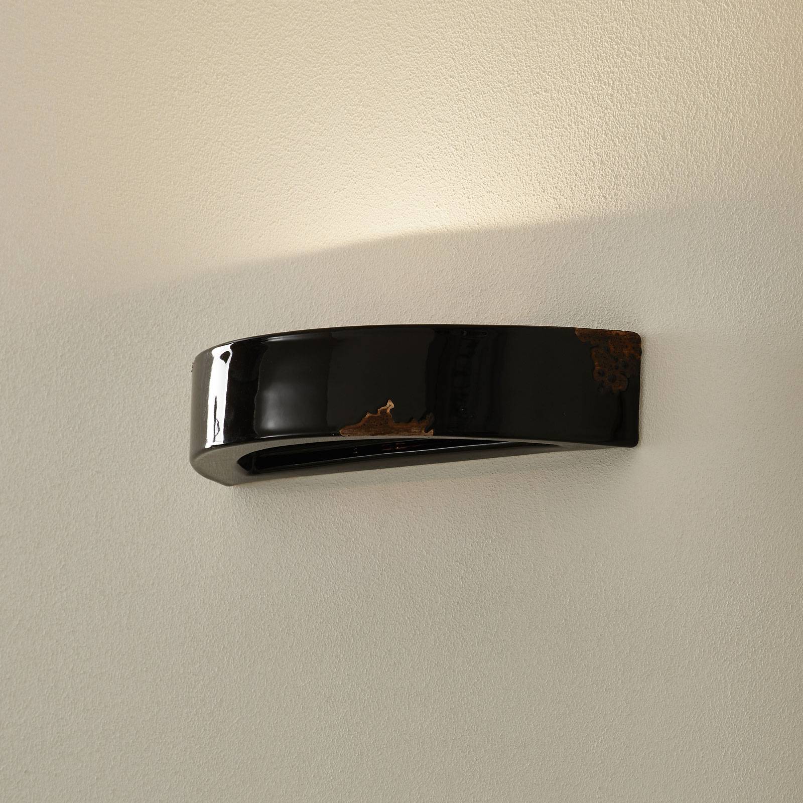 Ferroluce C603 vintage wall light, black, for Living / Dining Room, ceramic, glass, R7s 78.3 mm, 150 W, W: 35 cm, H: 7 cm