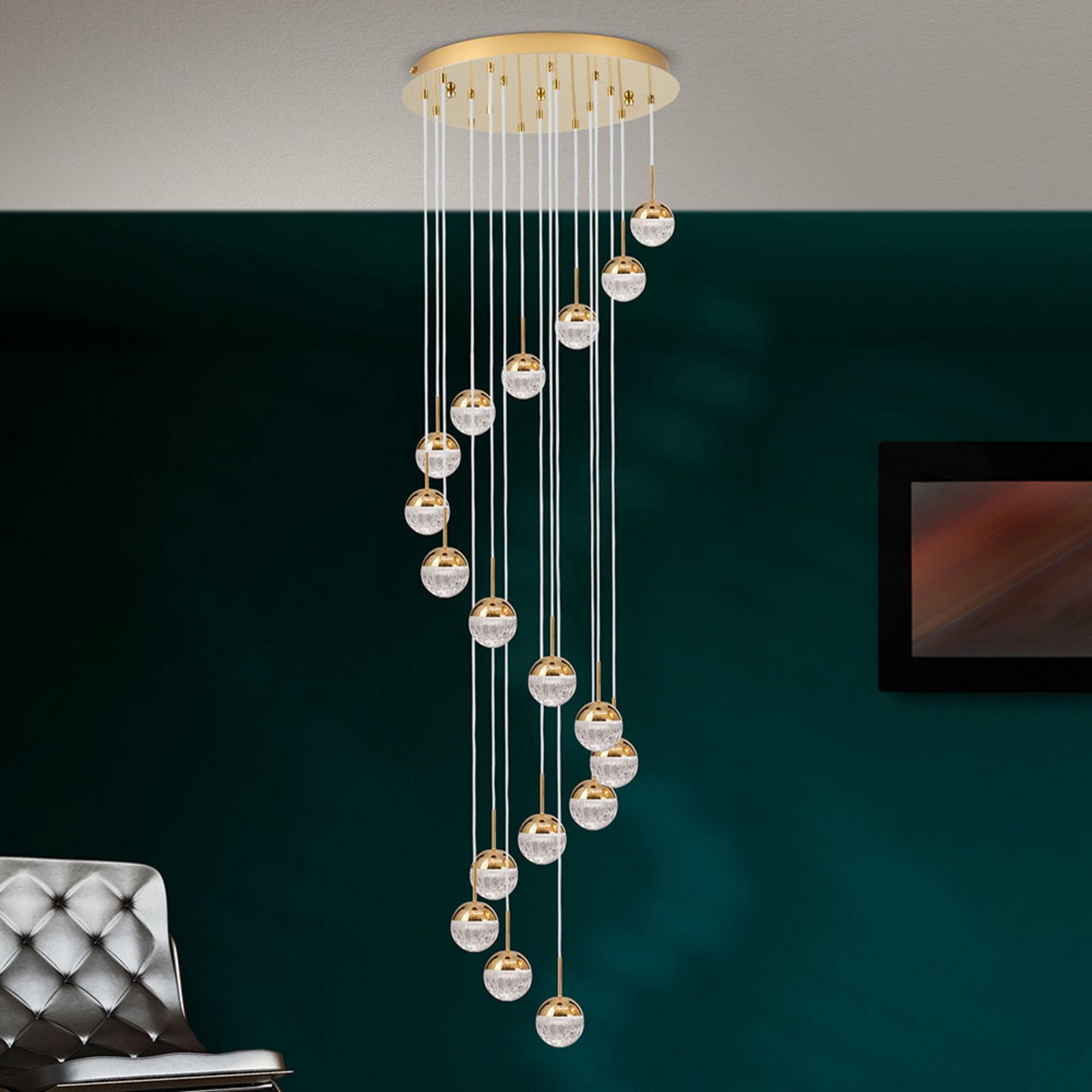 ORION Lampă suspendată LED Ball 18 becuri auriu/crem - Camera de zi / sufragerie - design - auriu crem transparent - Sticlă