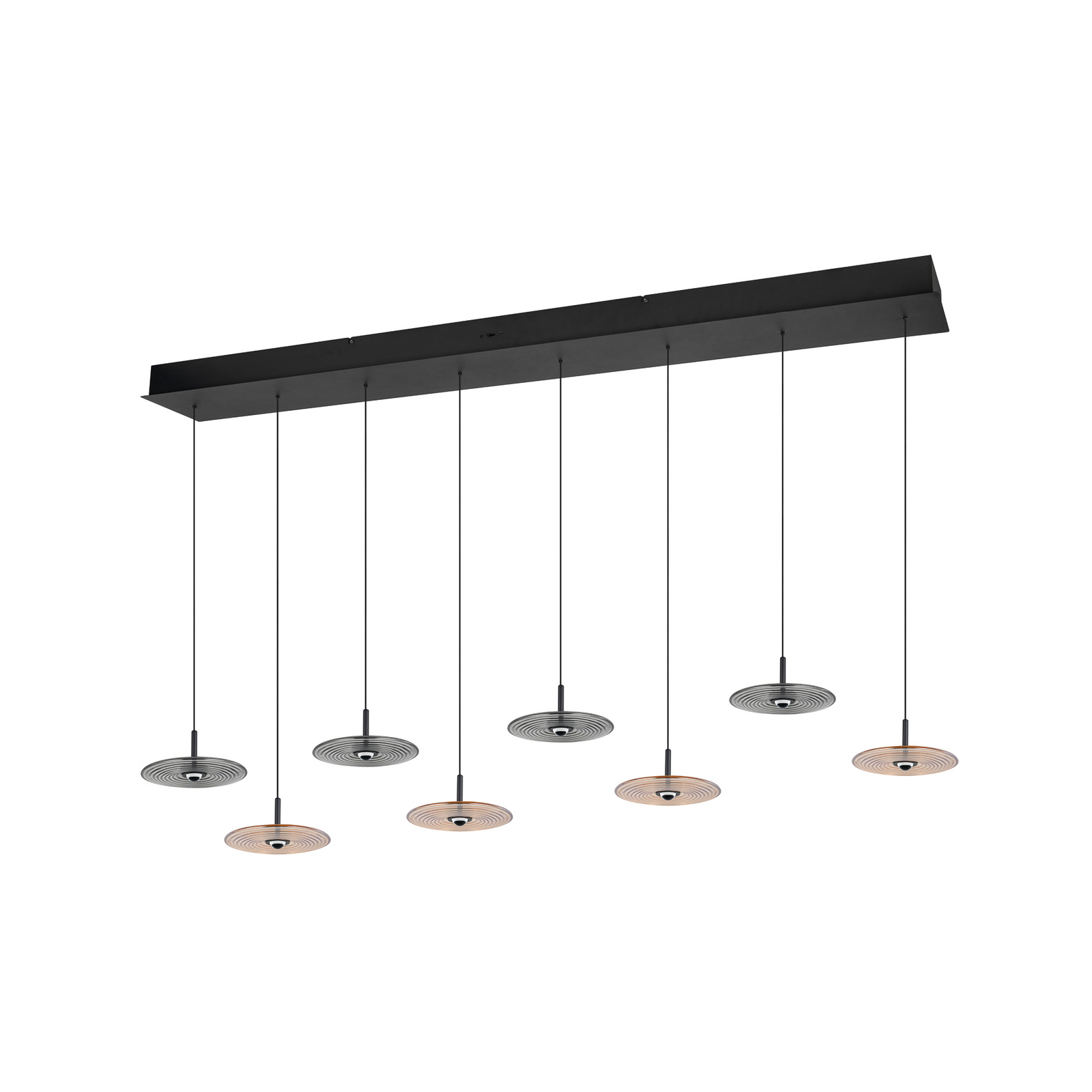 Lámpara colgante LED Sirena negra/ámbar/ahumada, 167 cm, cristal, 8 luces.