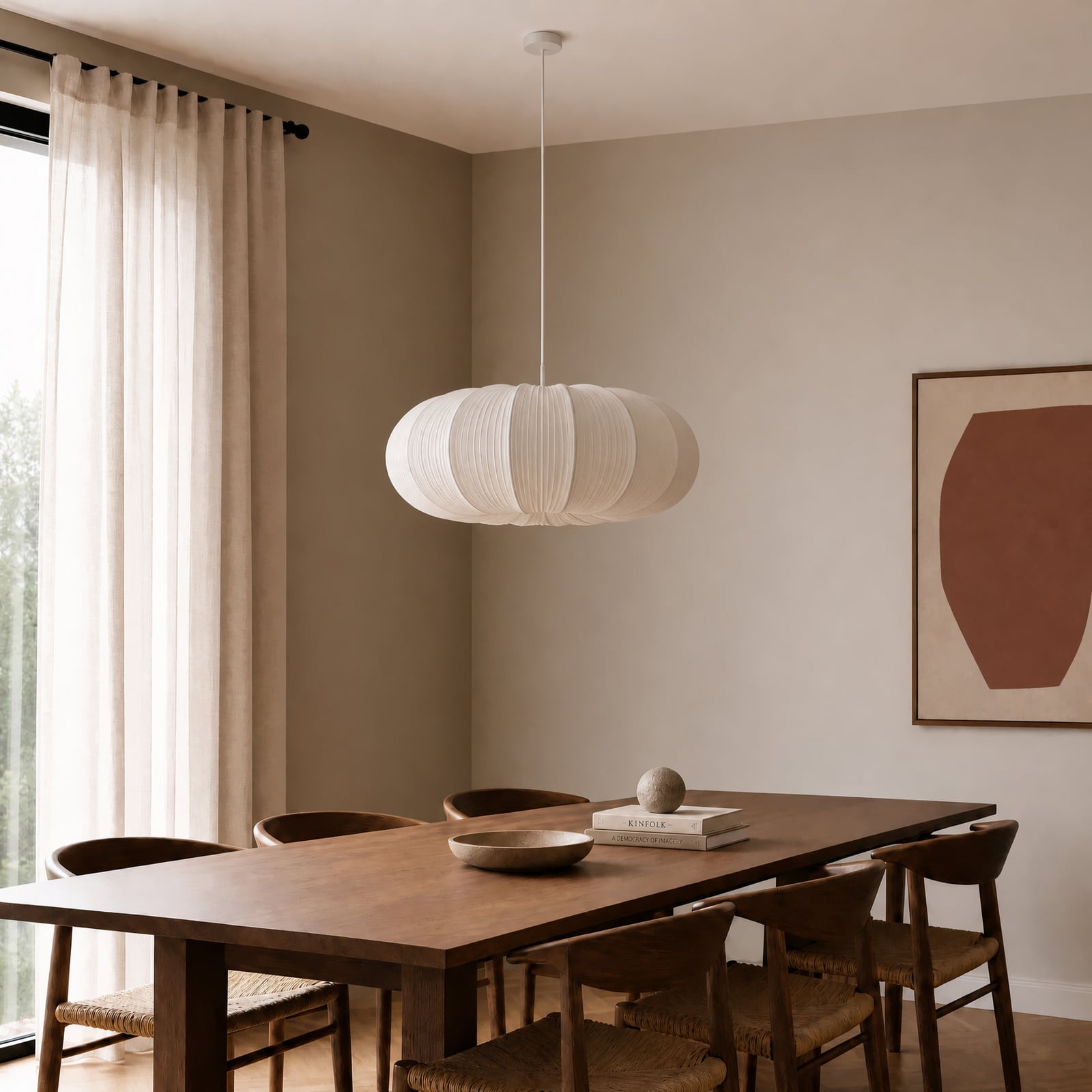 Suspension Marielle, 3 x E27, tissu, Ø 55 cm, blanc - Lindby