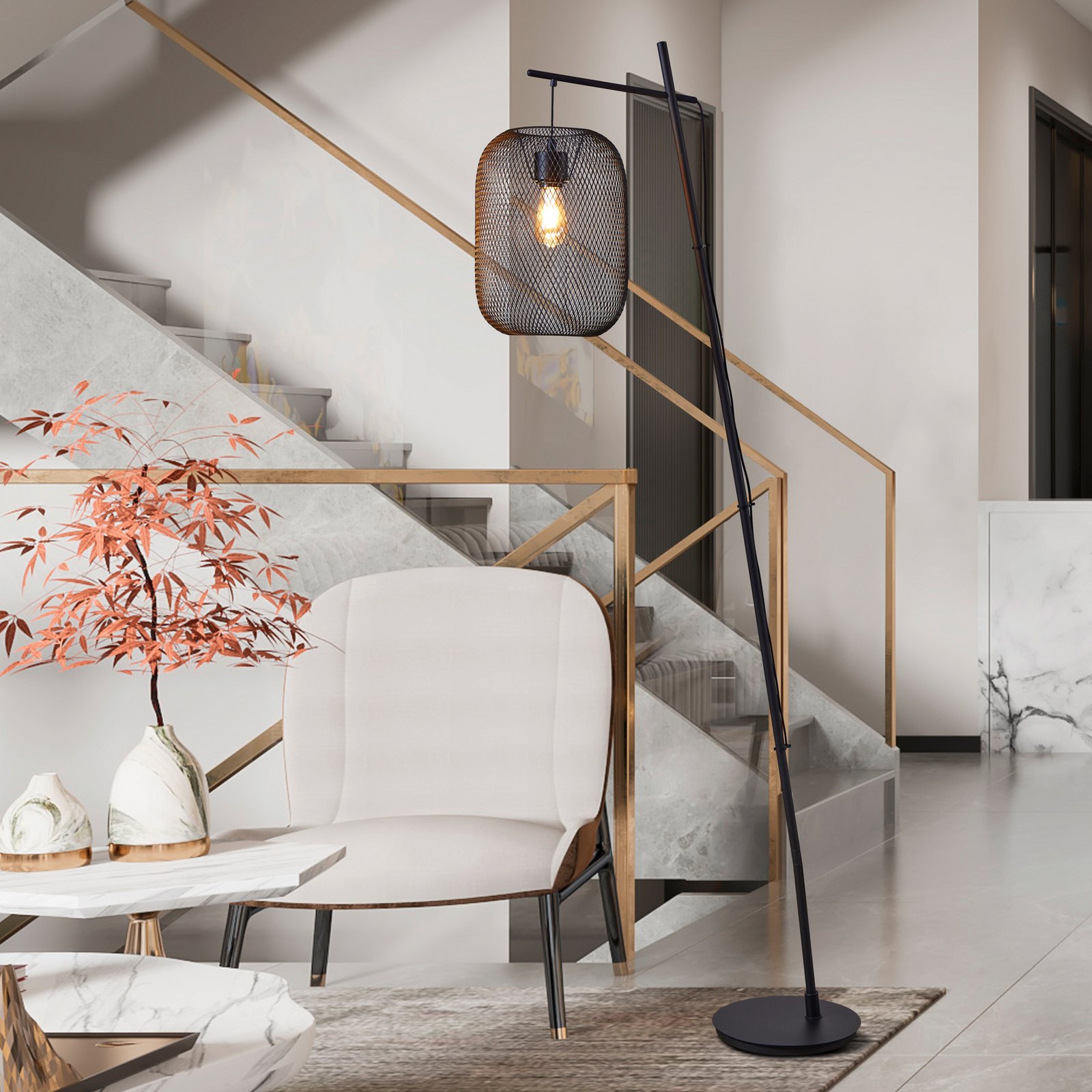 Φωτιστικό δαπέδου Wrington, ύψος 194 cm, μαύρο, ατσάλι