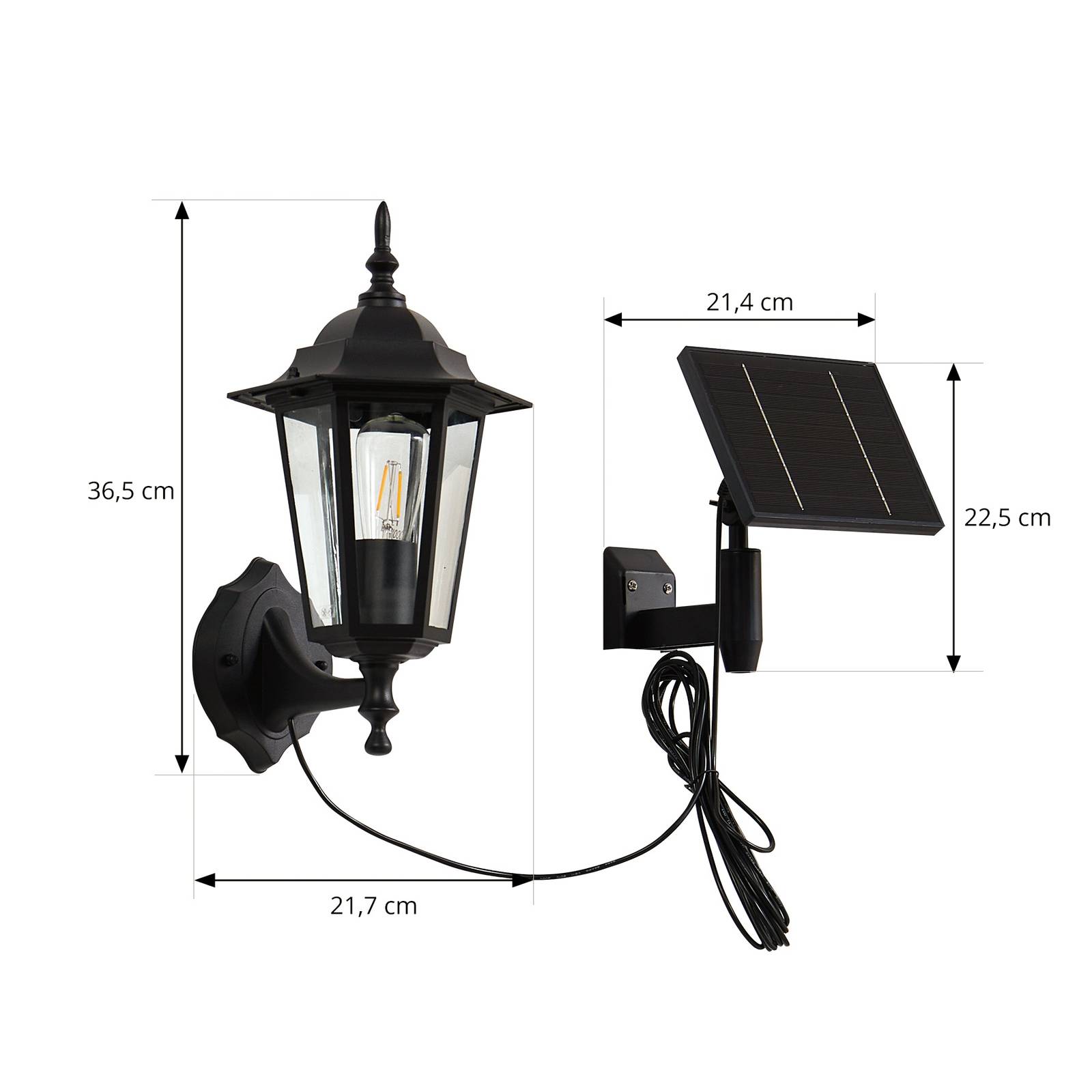 Lindby LED solarna lampa ścienna Sayata, czarny, aluminium, latarnia