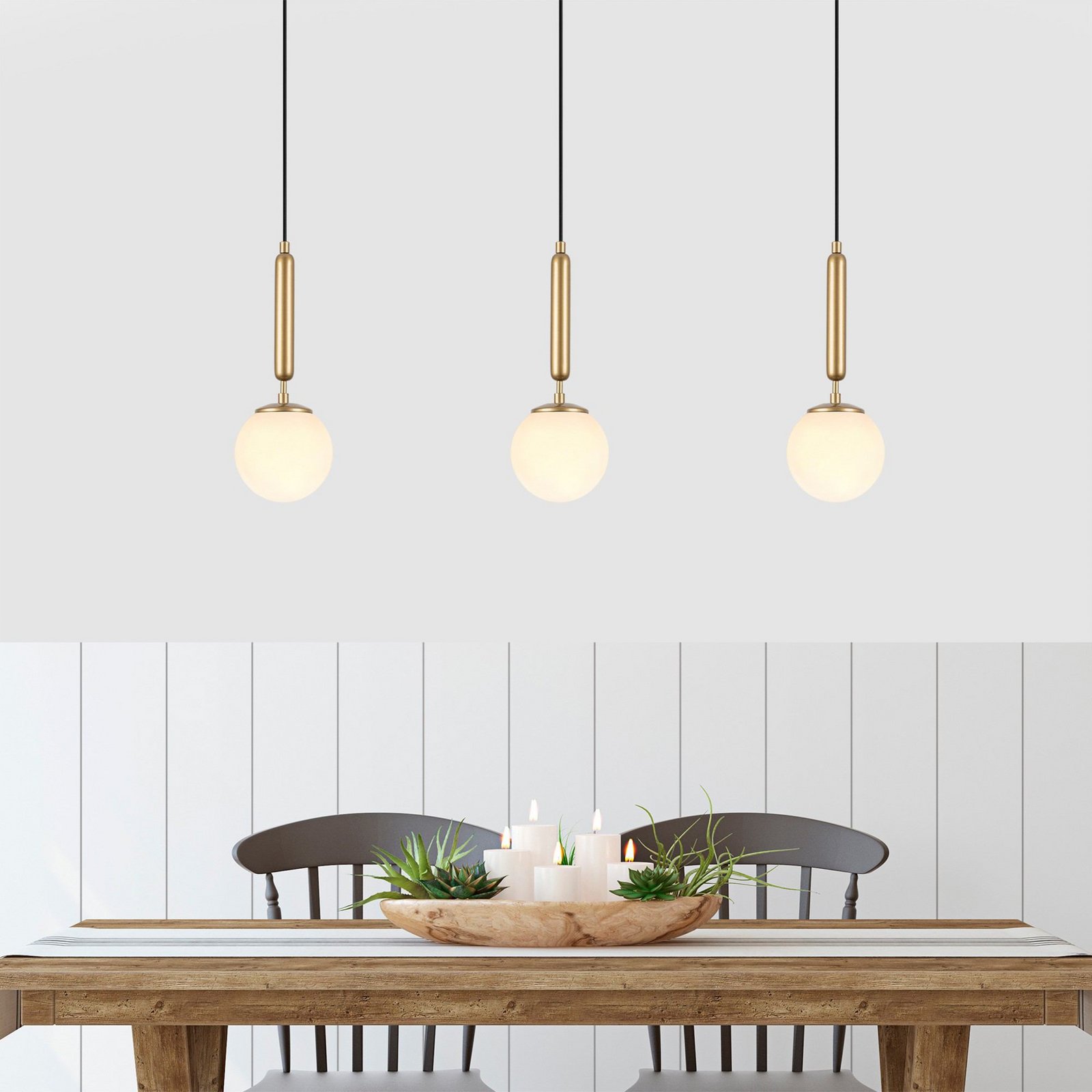 Hanglamp King, goud/opaal, glas, Ø 15 cm, E14