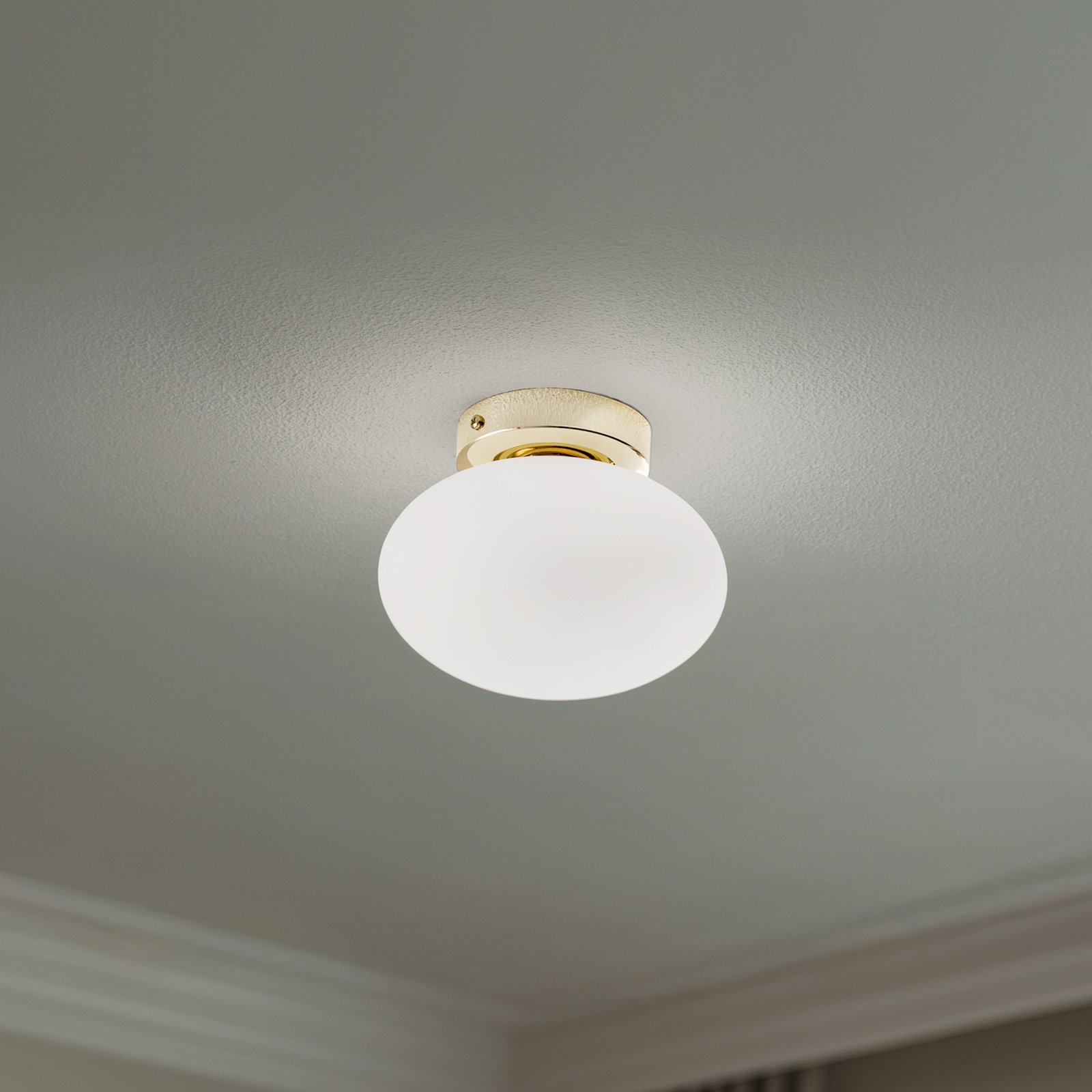 Candeeiro de teto Ufo, dourado/branco, Ø 18 cm, vidro, G9