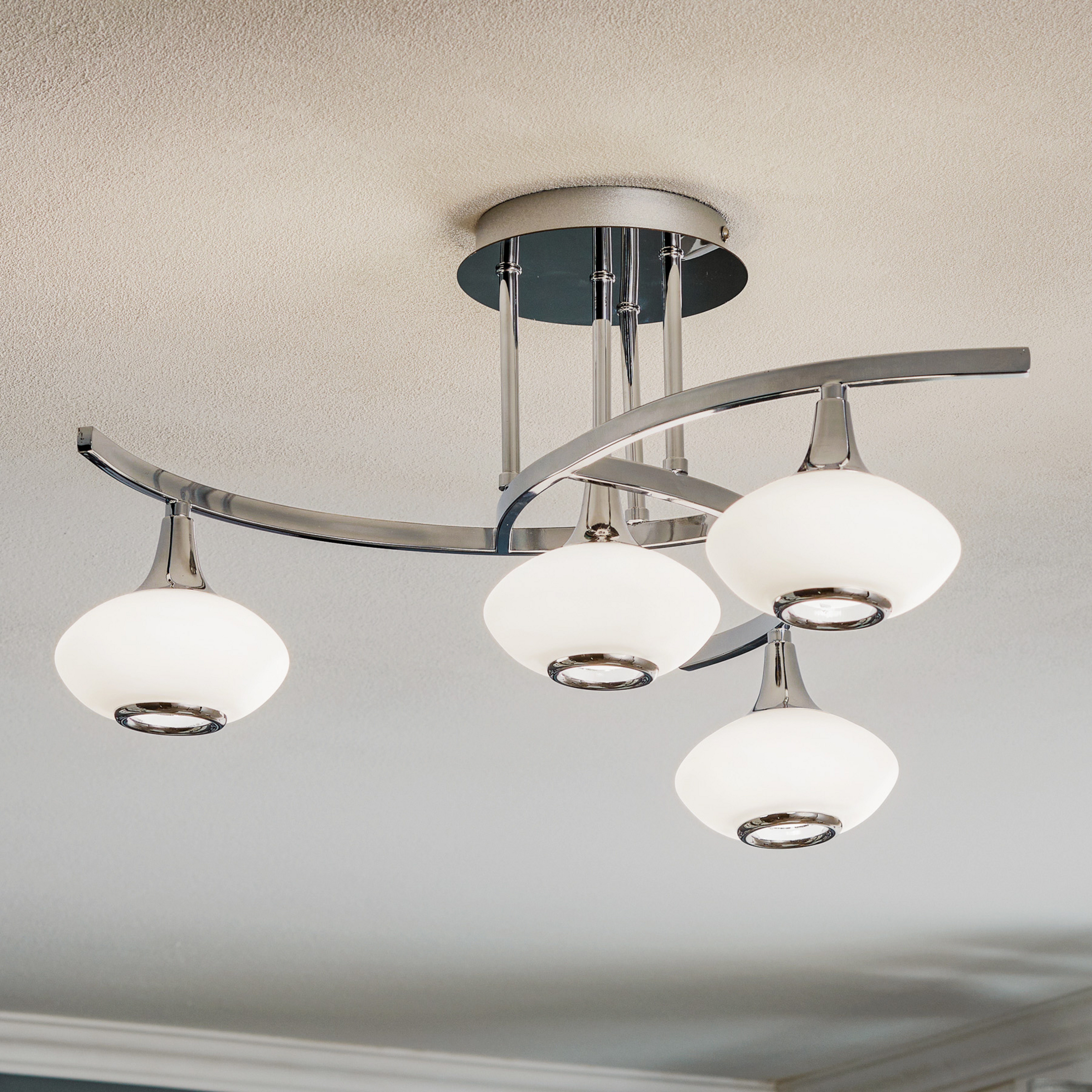 Plafonnier Lia, 4 lampes, couleur chrome, verre/métal