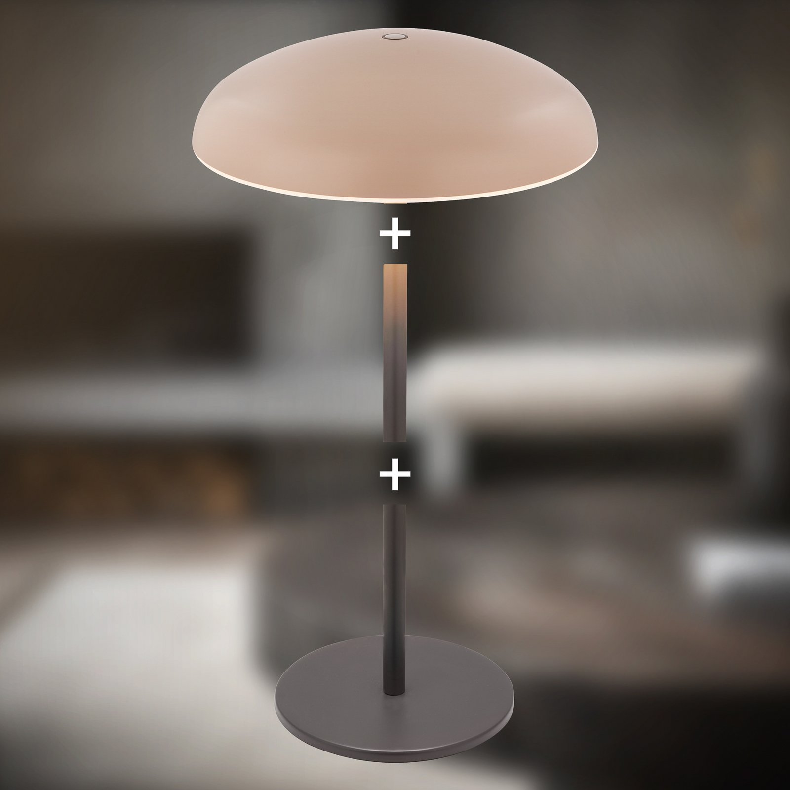 LED-akku-pöytälamppu Brilo unplugged Caxa, beige/antrasiitti