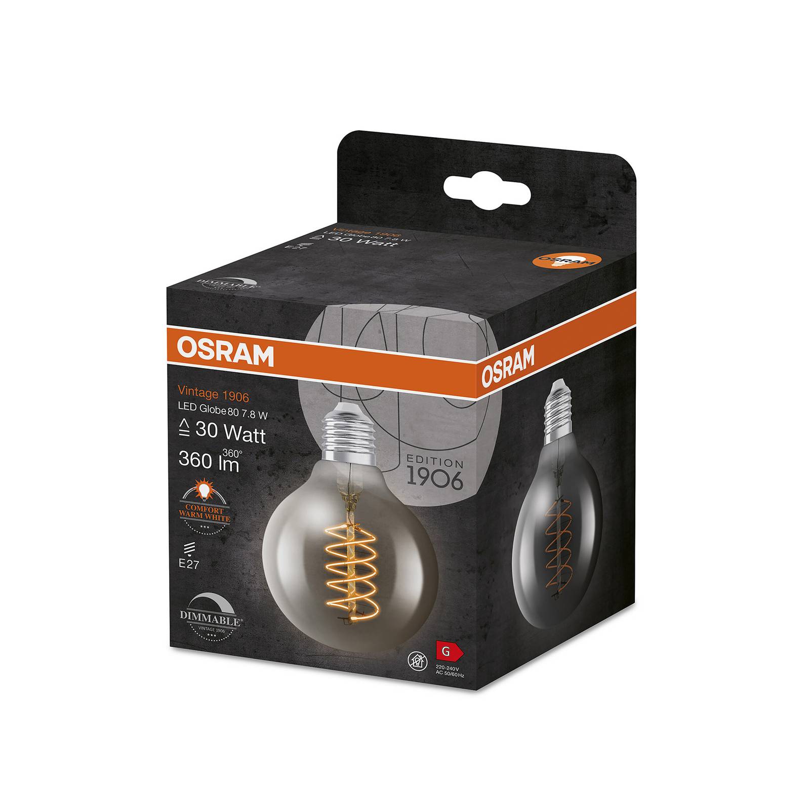 OSRAM Vintage 1906 globe G80 E27 7,8 W fumée dim