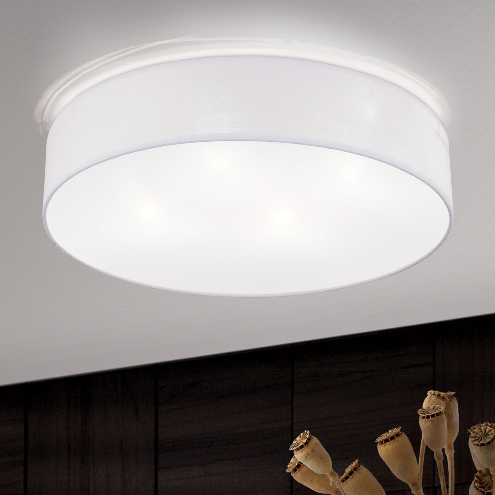 Ufo loftlampe med linnedskærm, hvid