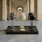 Lampă de birou cu LED-uri Quill, crom/bej/negru, stație de încărcare pentru 6