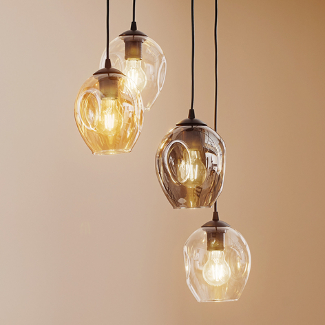 Suspension Starla ronde 4 lampes graphite/ambre