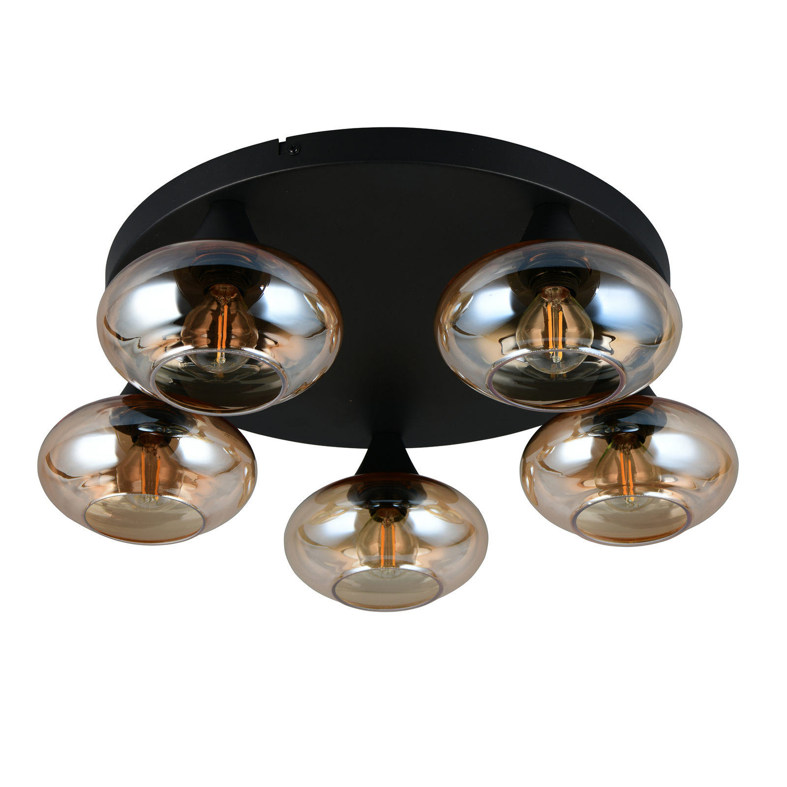 Plafoniera Divina, color ambra, Ø 49 cm, a 5 luci, vetro