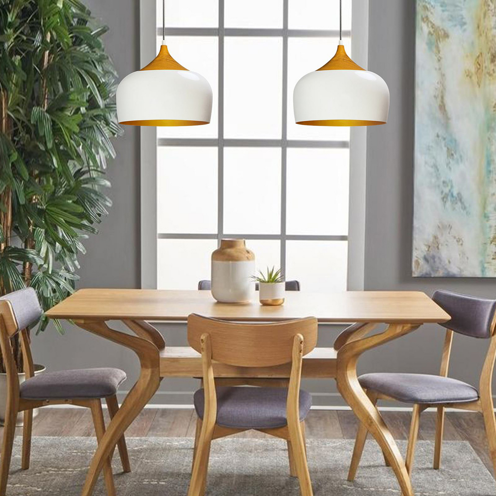 Suspension Qwen, blanc/or, métal, Ø 30 cm