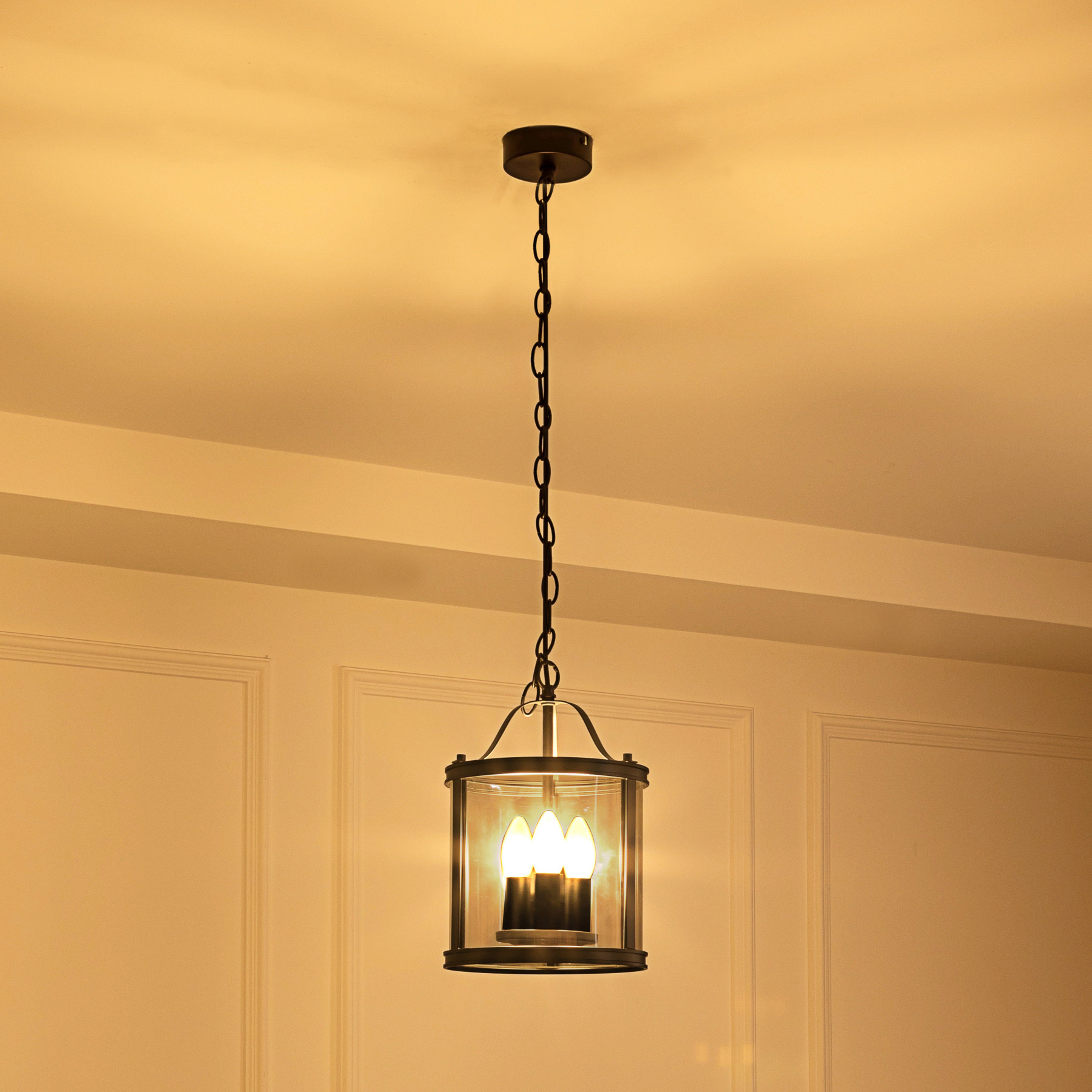 Lucande Suspension Eryk, Ø 23 cm, noir, verre, à 3 lampes