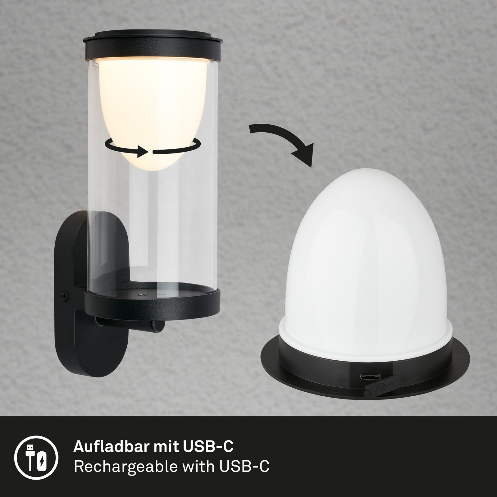 LED-Akku-Außenwandleuchte 3930015, schwarz, Touchdimmer