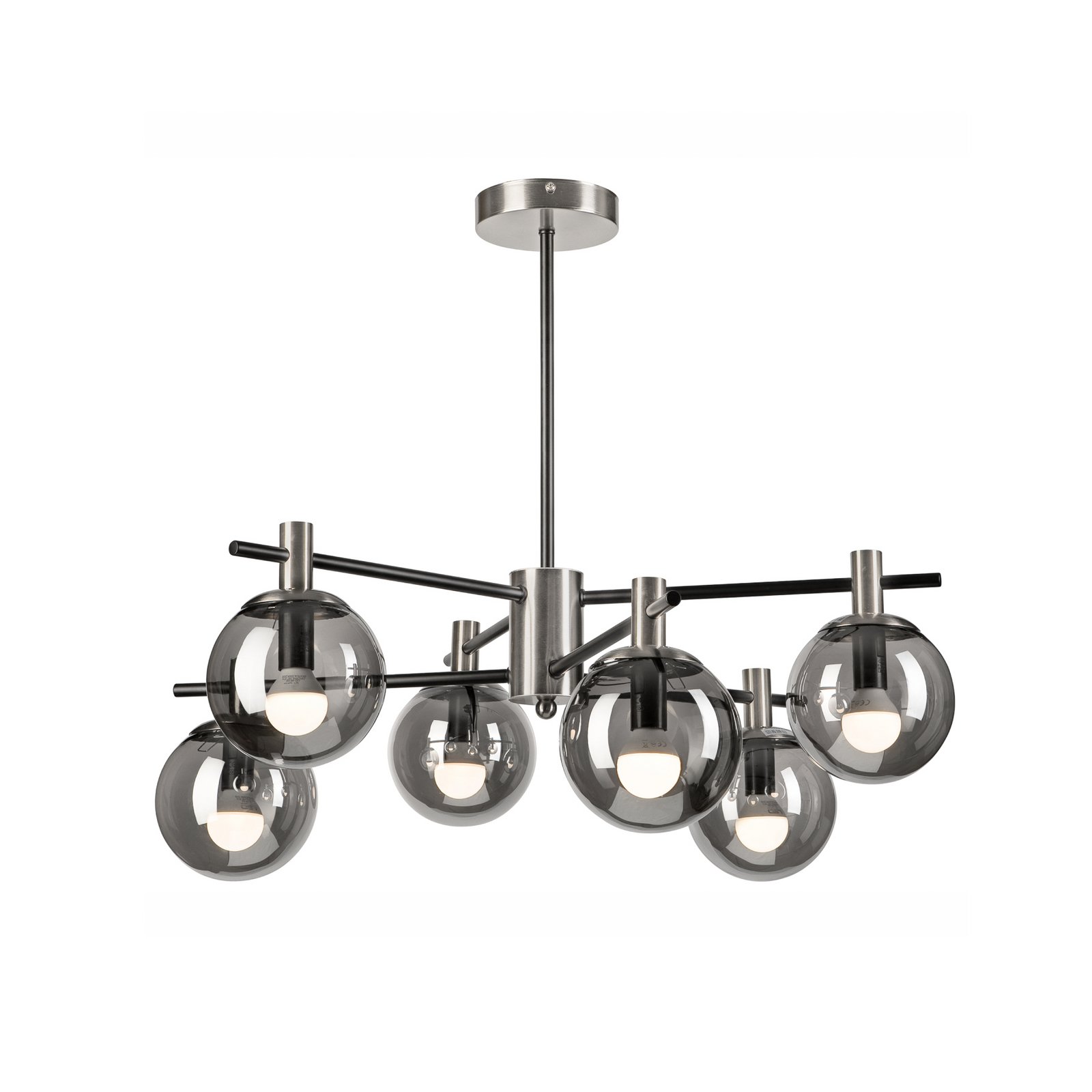 Deckenlampe Lilou, Ø 53cm, rauchgrau, Glas/Metall, 6-flg.