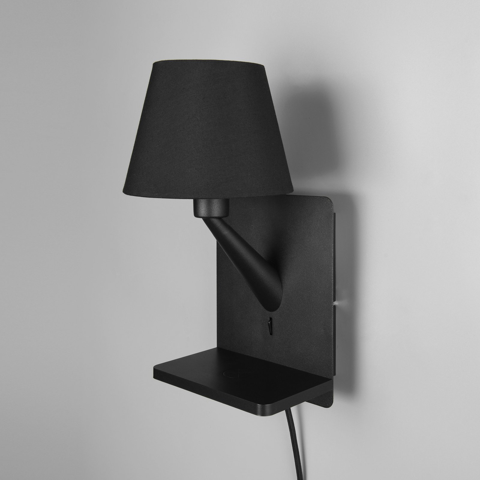 Comfort wall light, matt black, metal, plug, E14