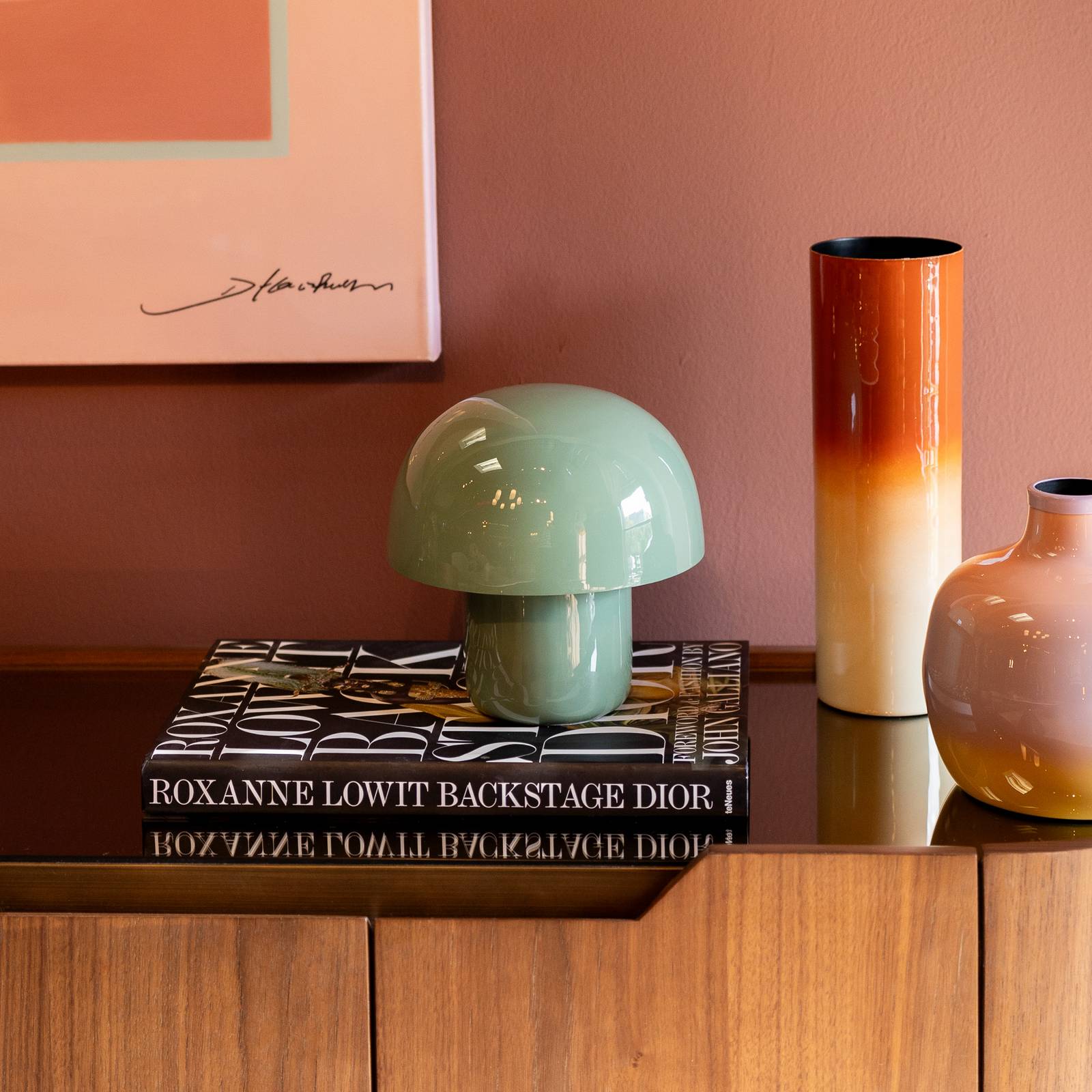 KARE Tischleuchte Mushroom, salbeigrün, Metall, 20 cm, E14 günstig online kaufen